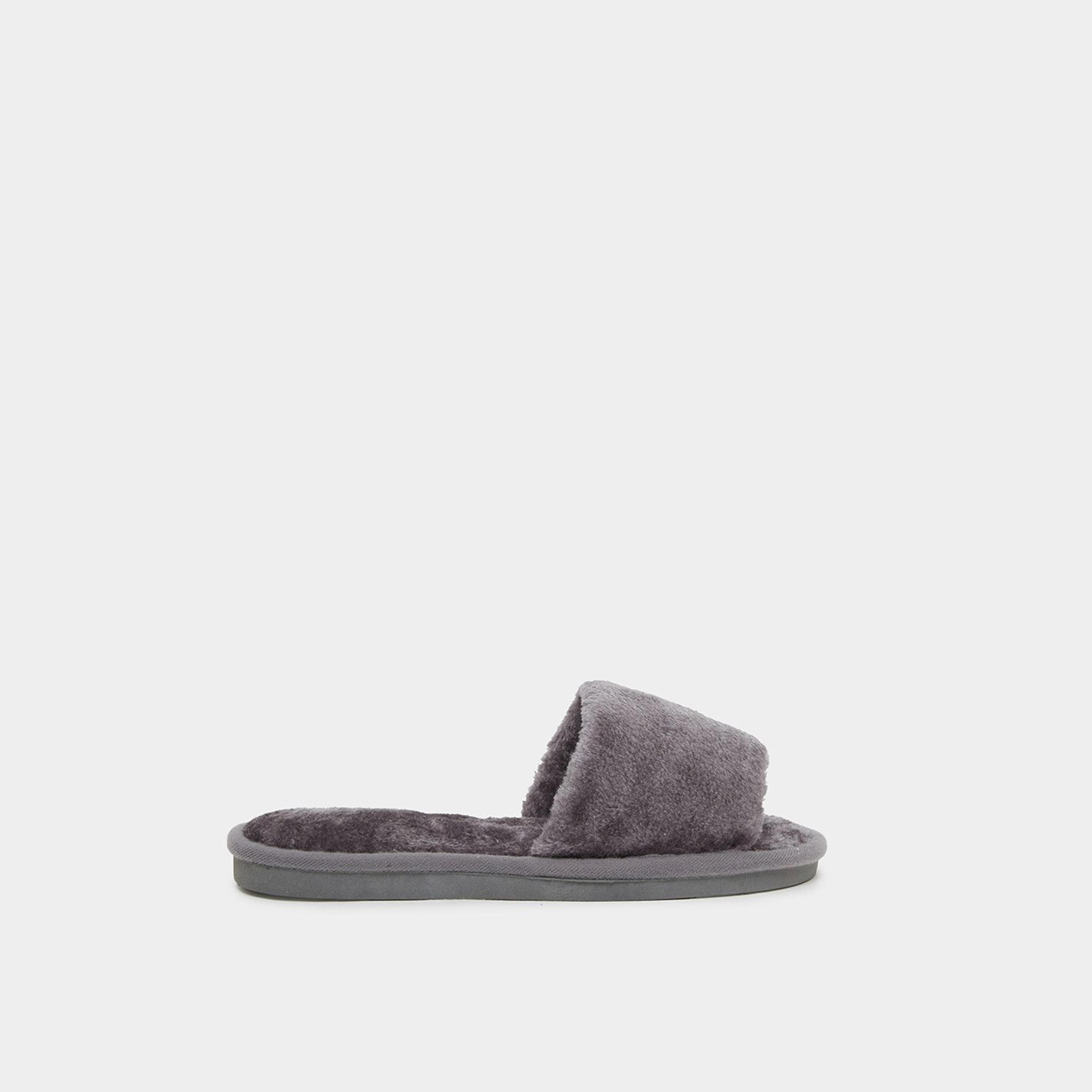 ستايلي - شبشب بيتي الفروية الرمادية-women-shoes-bedroomslippers-image-2