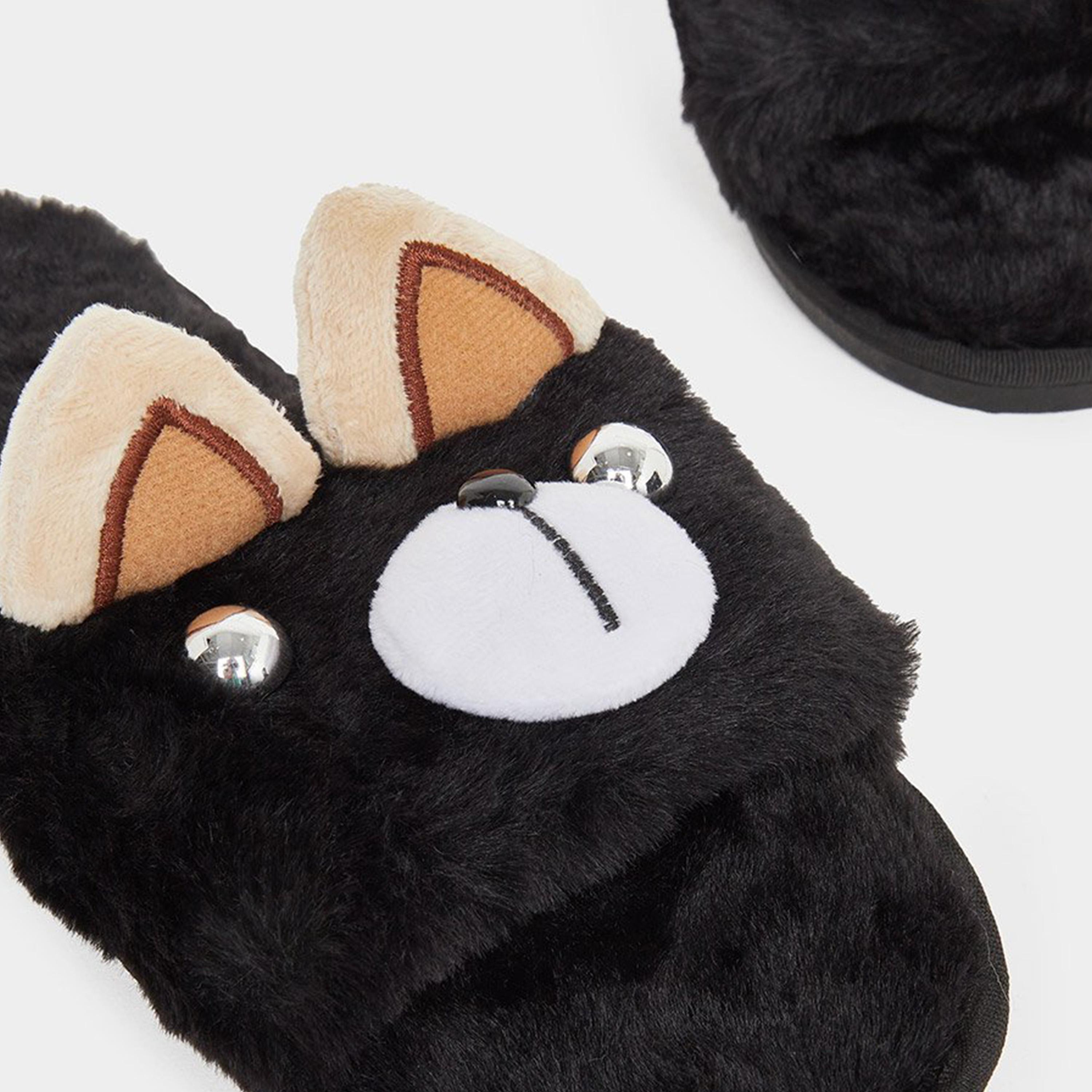 Styli Women Black Furry Bedroom Slippers-women-shoes-bedroomslippers-image-4