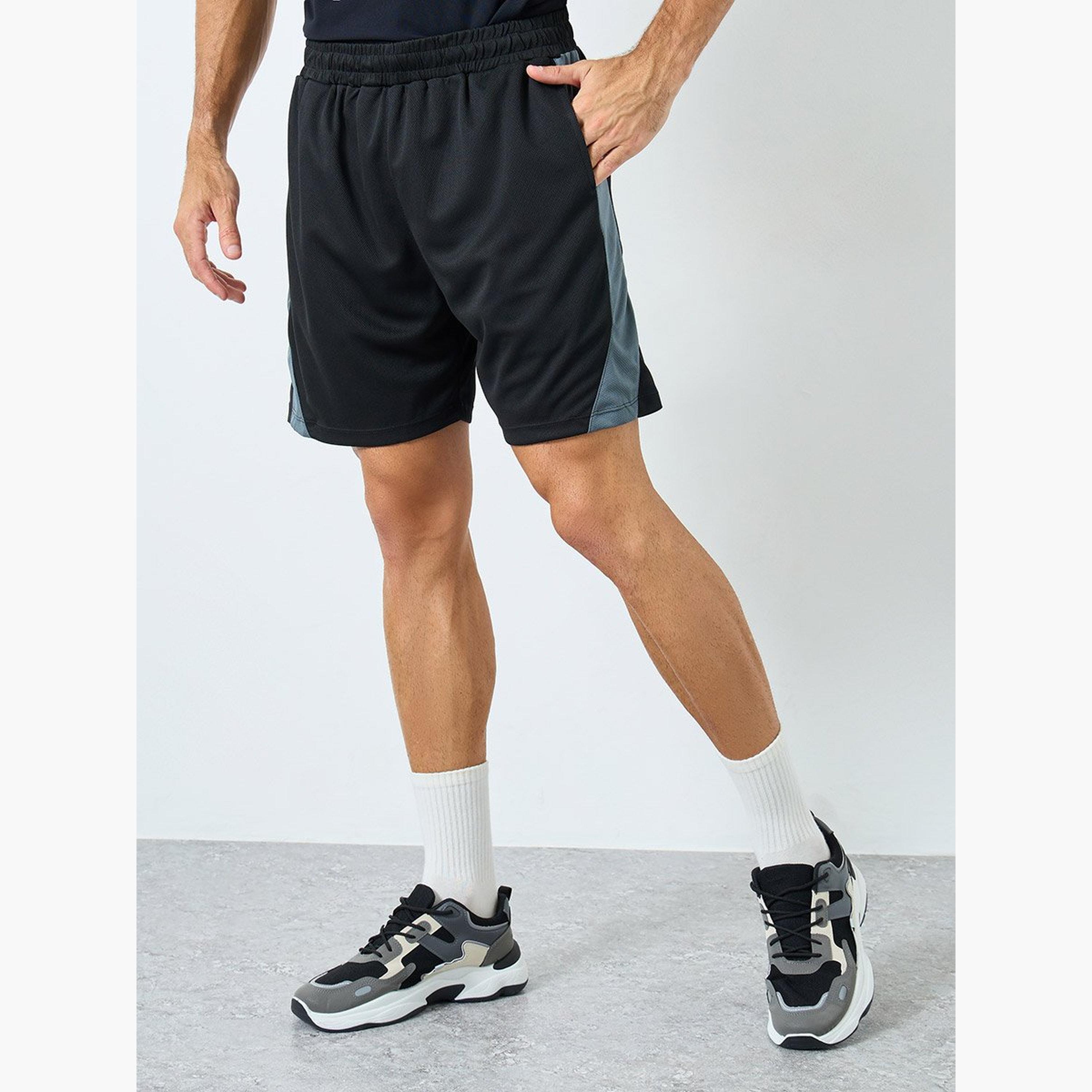 Styli Men Black Color Block Regular Fit Shorts-sports-men-clothing-bottoms-shorts-image-1