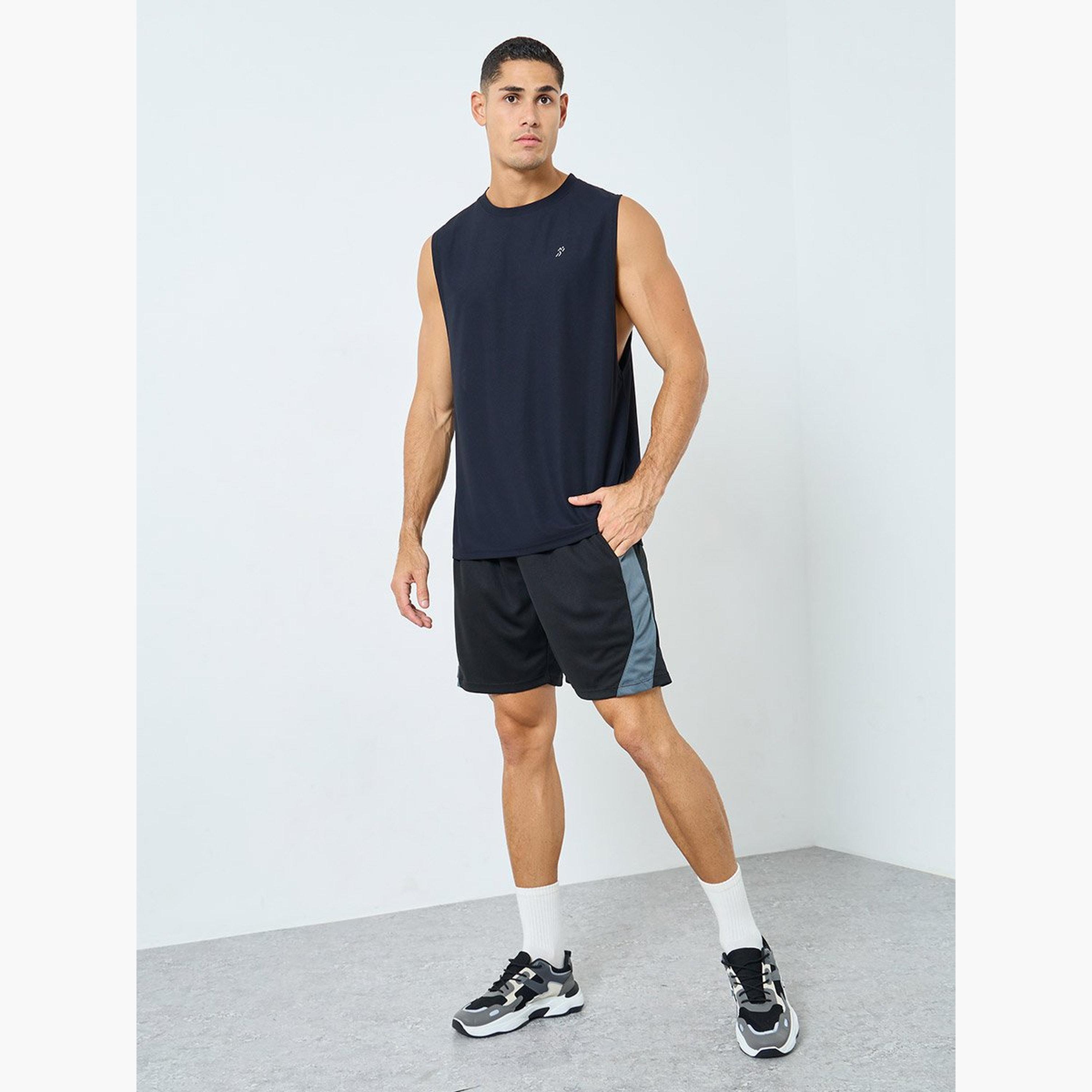 Styli Men Black Color Block Regular Fit Shorts-sports-men-clothing-bottoms-shorts-image-2