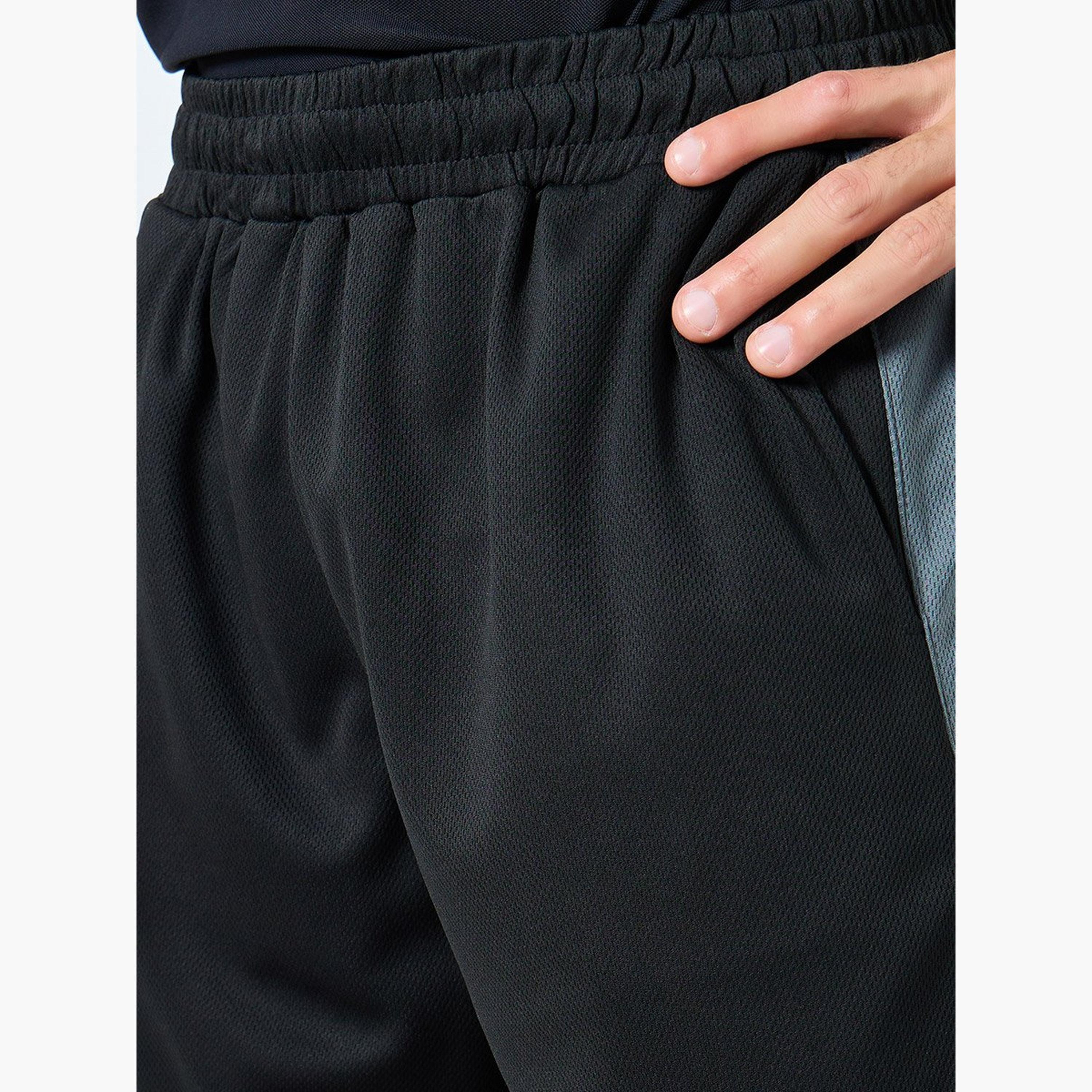 Styli Men Black Color Block Regular Fit Shorts-sports-men-clothing-bottoms-shorts-image-3
