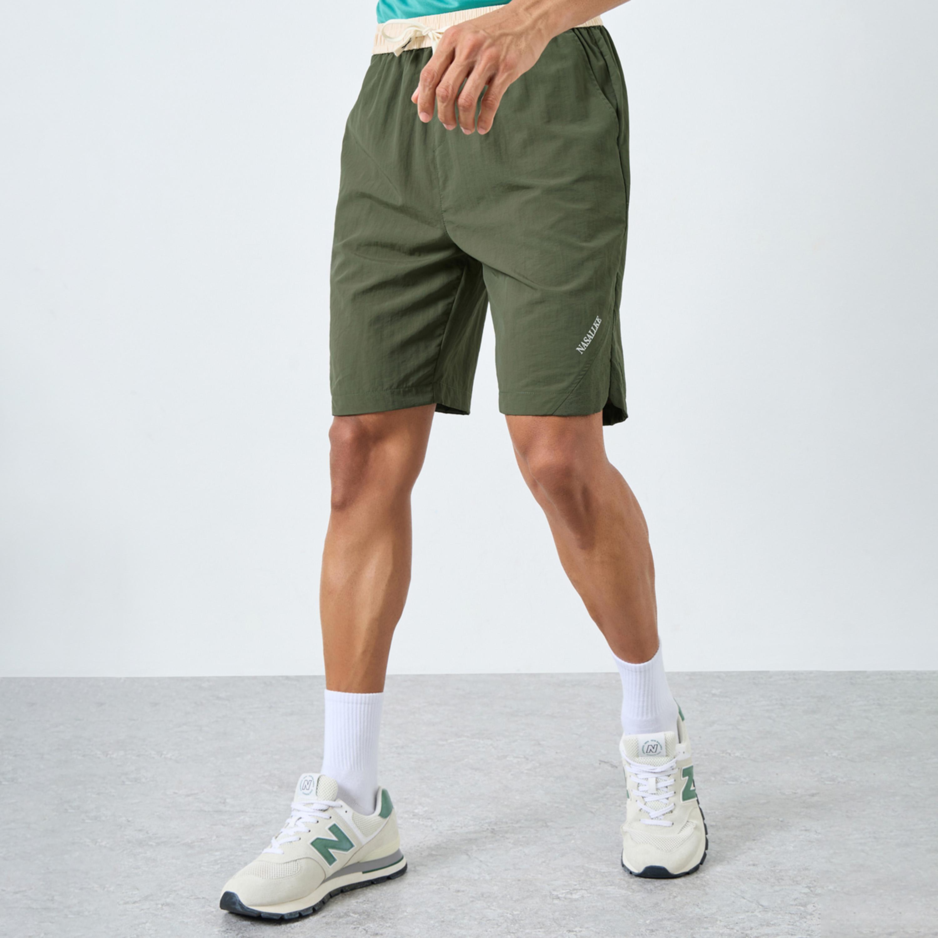 Styli Men Green Regular Fit Athleisure Shorts-men-clothing-sportswearandactivewear-bottoms-shorts-image-1