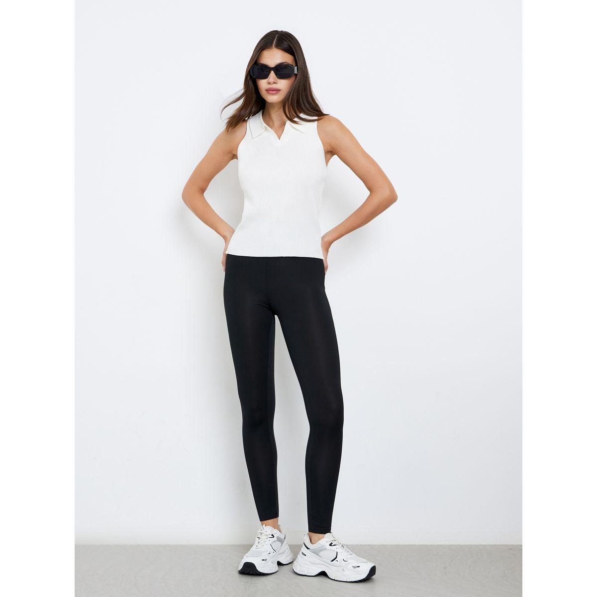 تيك تو - بنطال ضيق أسود سادة متوسط ​​الارتفاع-women-clothing-bottoms-leggings-image-1