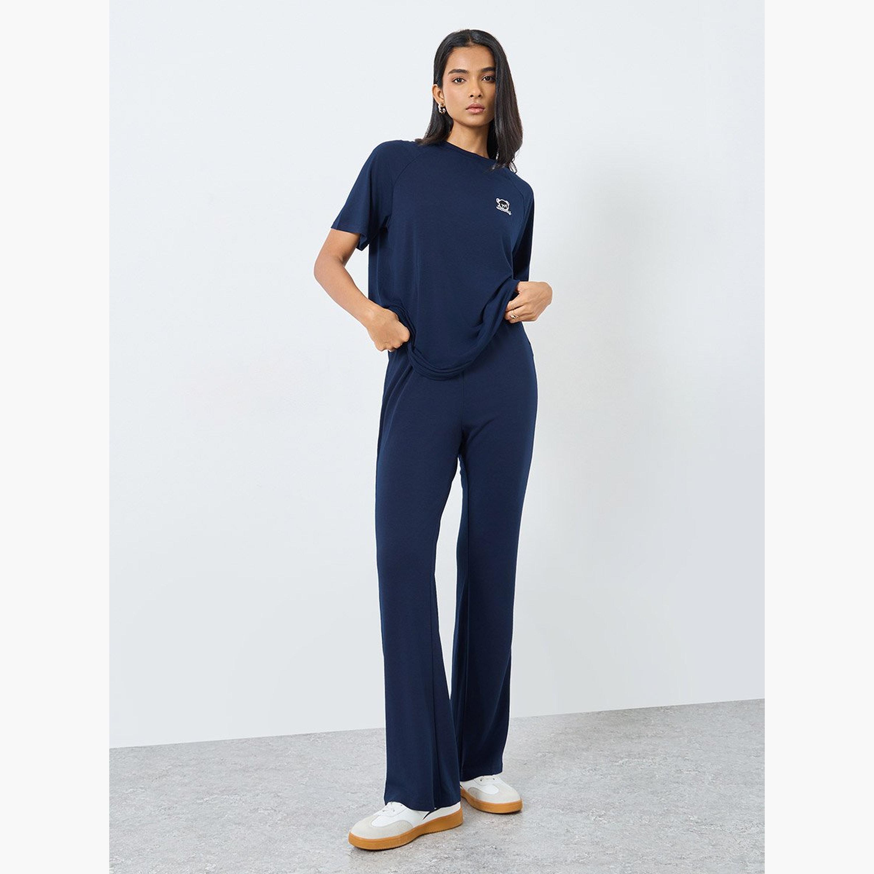 تيك تو - بنطال رياضي فضفاض سادة مع رباط-women-clothing-bottoms-joggers-image-2