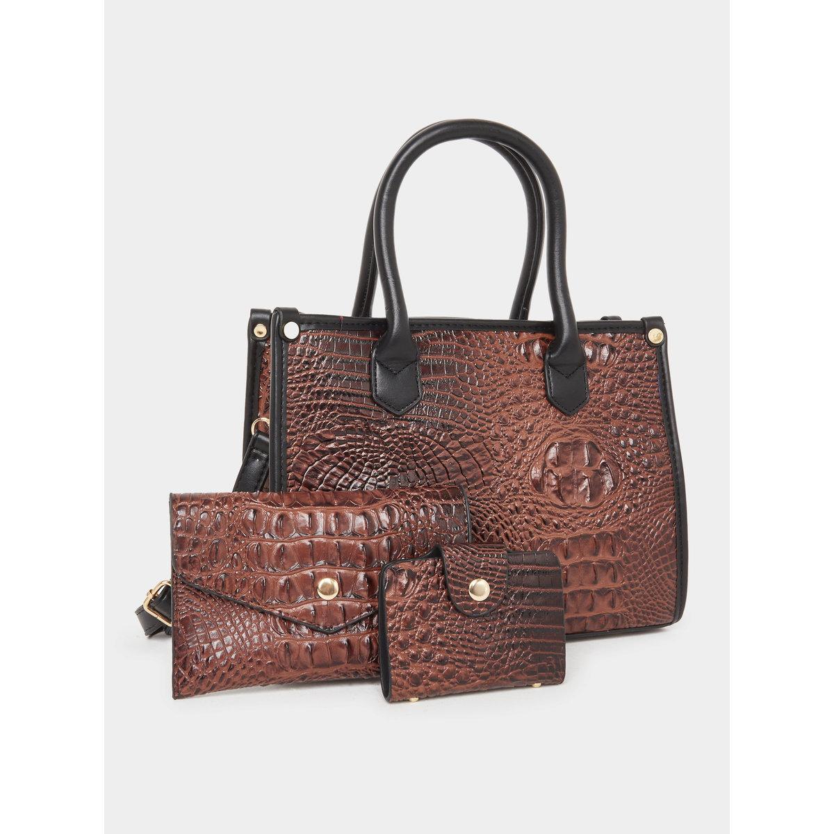 Take Two Croc Skin Double Top Handles Handbag with Purse Set-women-bagsandwallets-handbags-image-1