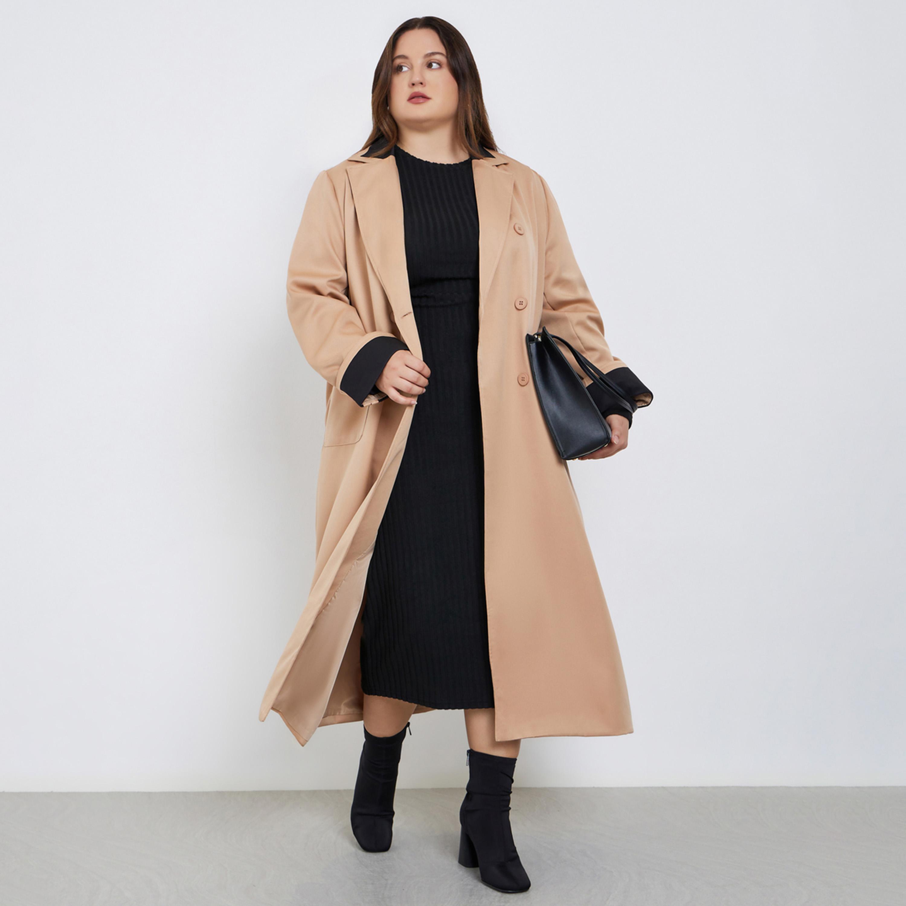 ستايلي - معطف ترنش حجم كبير بتفاصيل متباينة-women-clothing-plussize-coatsandjackets-coats-image-1