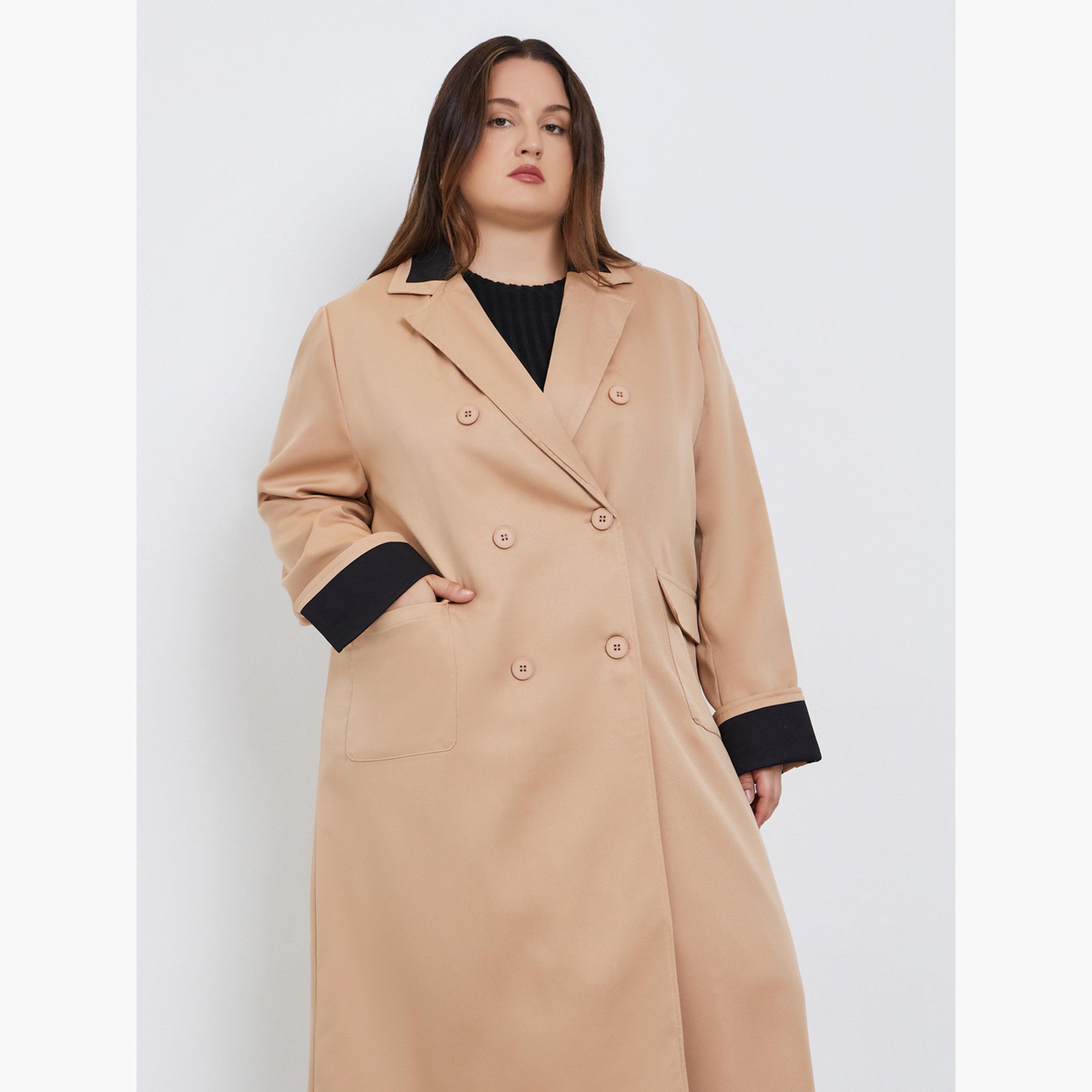 ستايلي - معطف ترنش حجم كبير بتفاصيل متباينة-women-clothing-plussize-coatsandjackets-coats-image-2