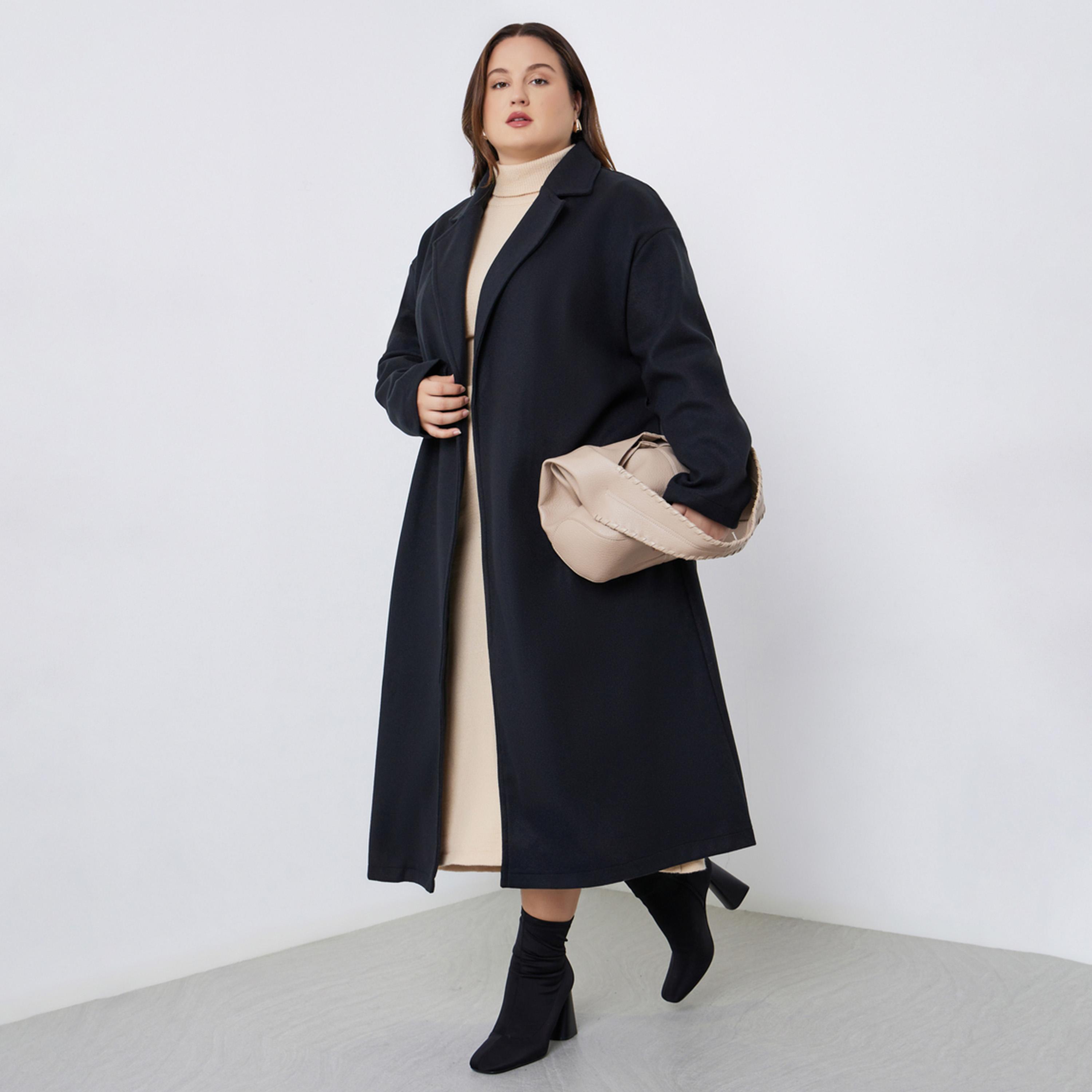 Styli Women Plus Size Midi Wool Like Belted Coat-women-clothing-coatsandjackets-coats-image-1
