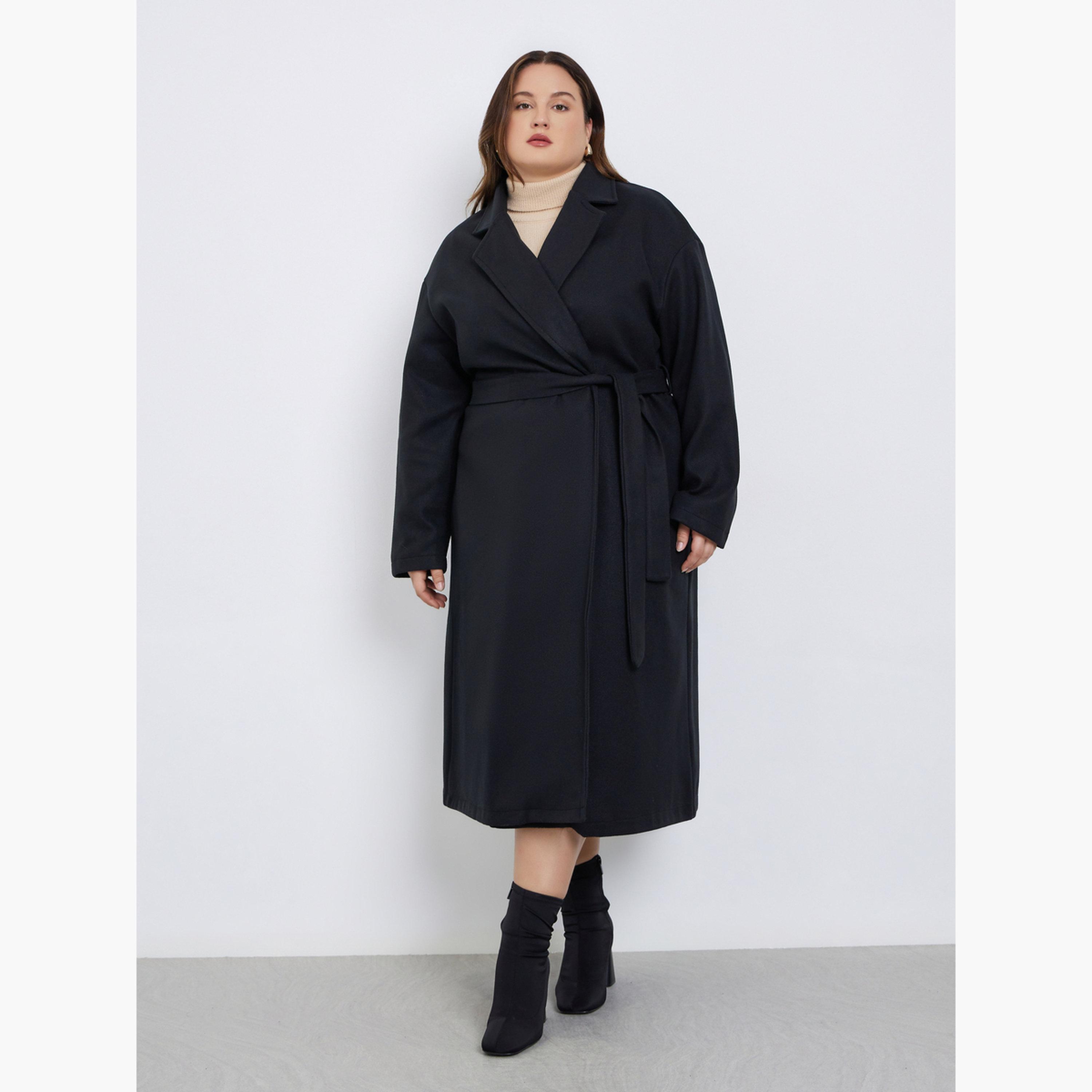 Styli Women Plus Size Midi Wool Like Belted Coat-women-clothing-coatsandjackets-coats-image-2