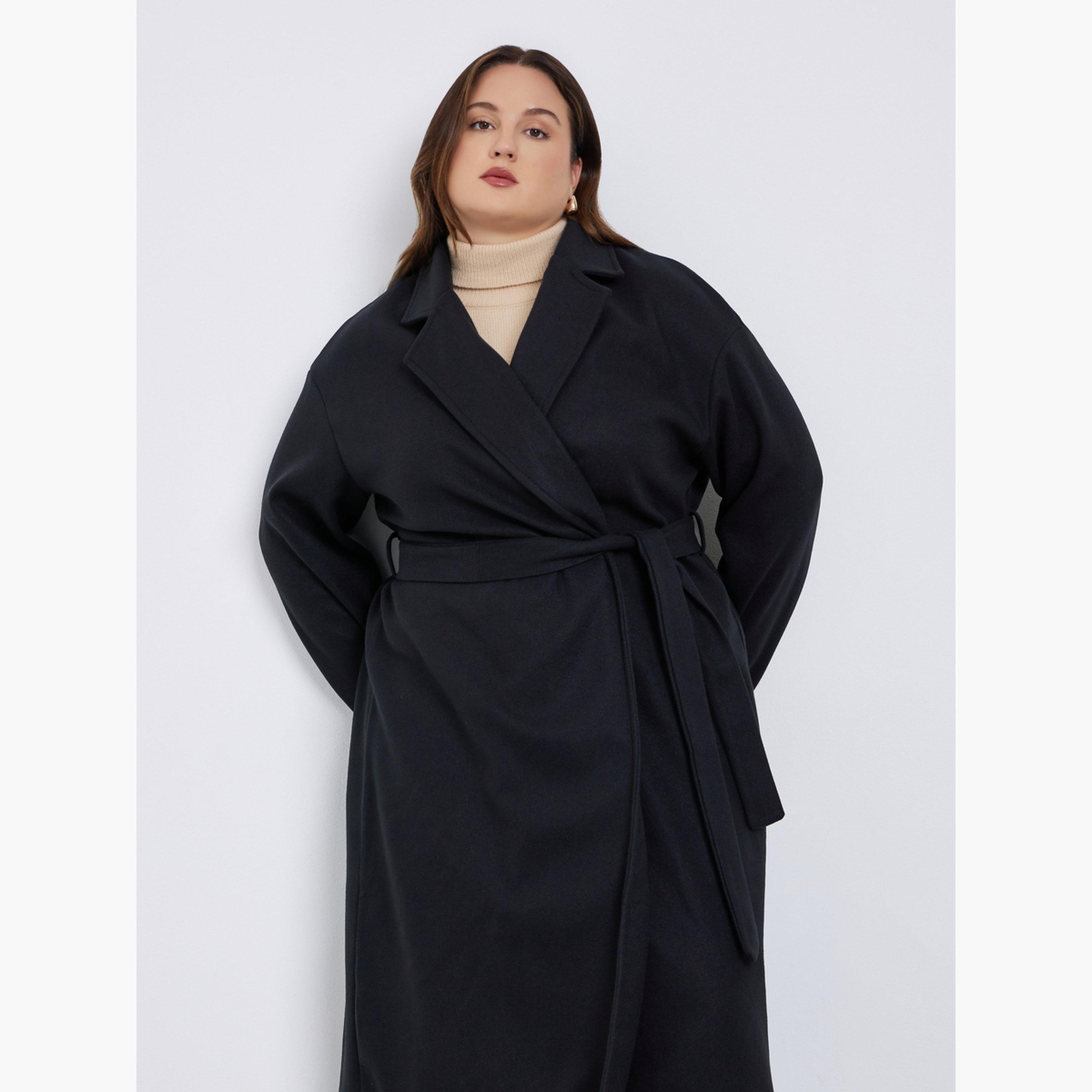 Styli Women Plus Size Midi Wool Like Belted Coat-women-clothing-coatsandjackets-coats-image-3