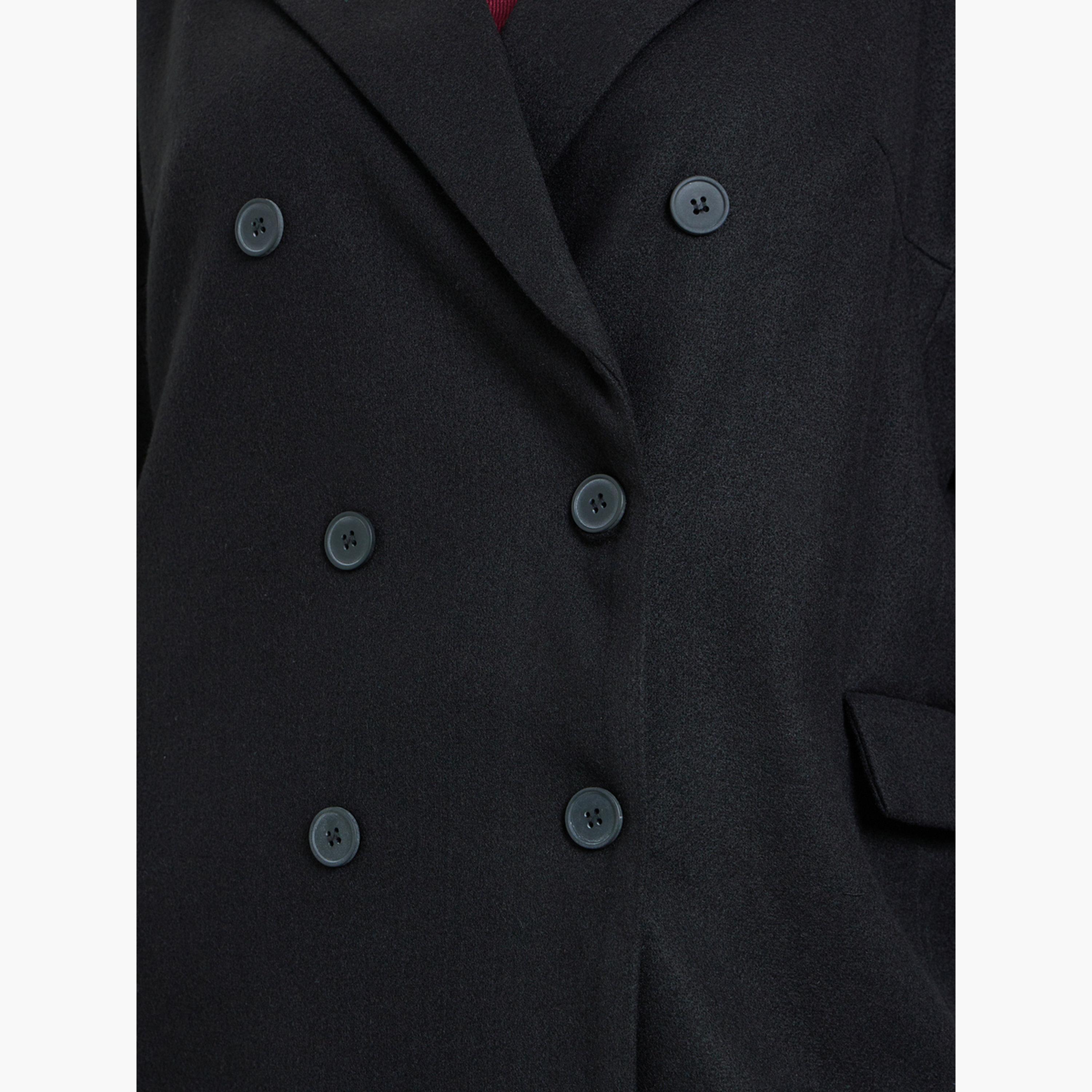 ستايلي - معطف أسود طويل مزدوج الصدر بحجم كبير-women-clothing-coatsandjackets-coats-image-3