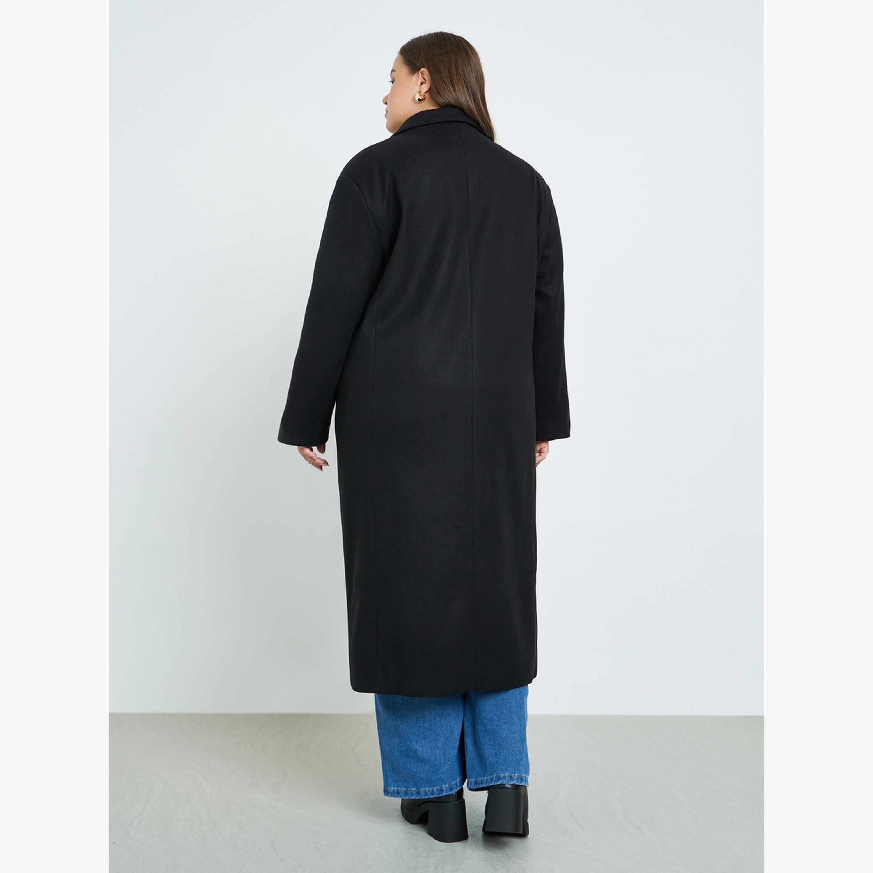 ستايلي - معطف أسود طويل مزدوج الصدر بحجم كبير-women-clothing-coatsandjackets-coats-image-4
