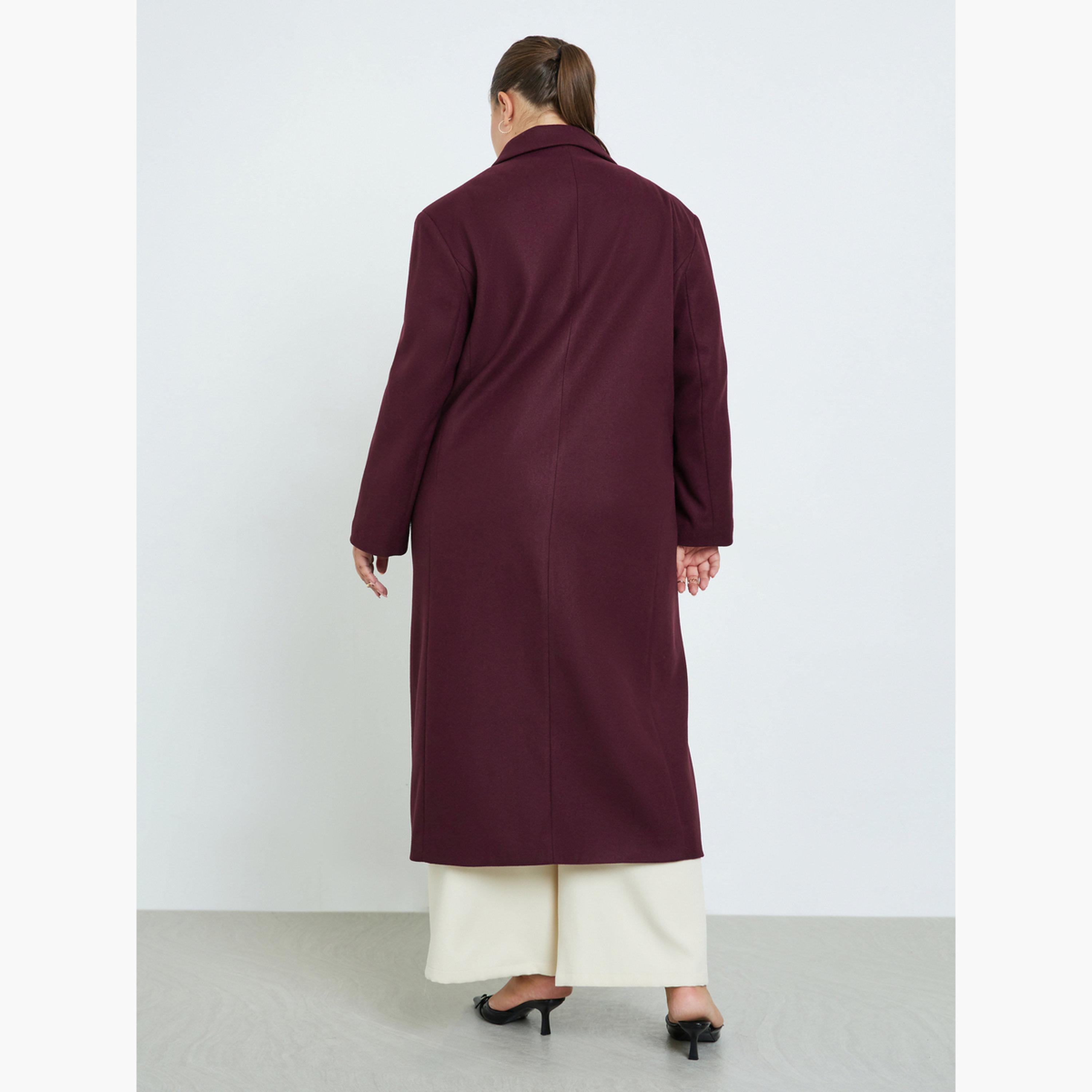 Styli Women Plus Size Burgundy Double Breasted Longline Coat-women-clothing-coatsandjackets-coats-image-4