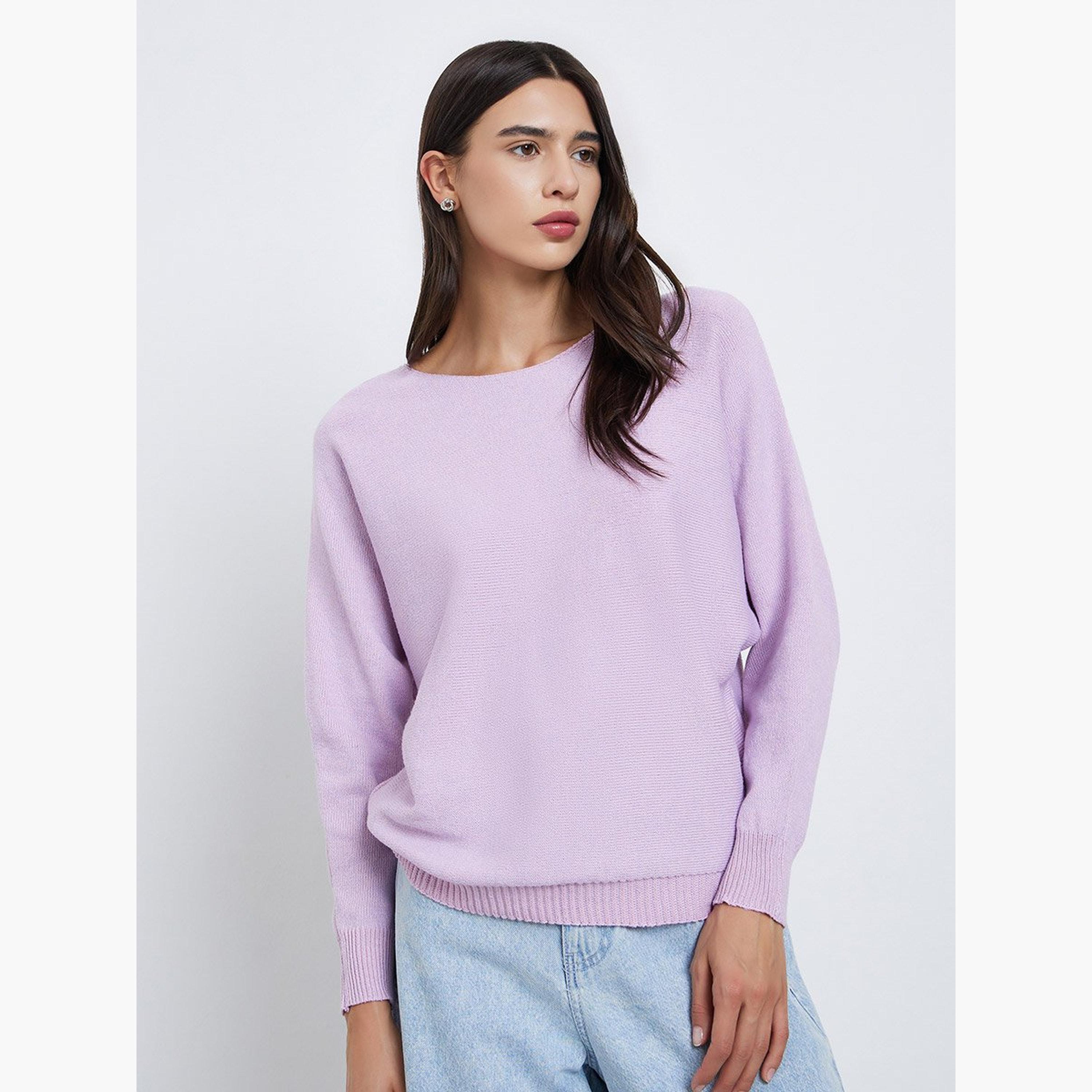 تيك تو - سترة أرجوانية محبوكة قصّة قصّة مريحةة-women-winterwear-cardigansandjumpers-jumpers-image-1