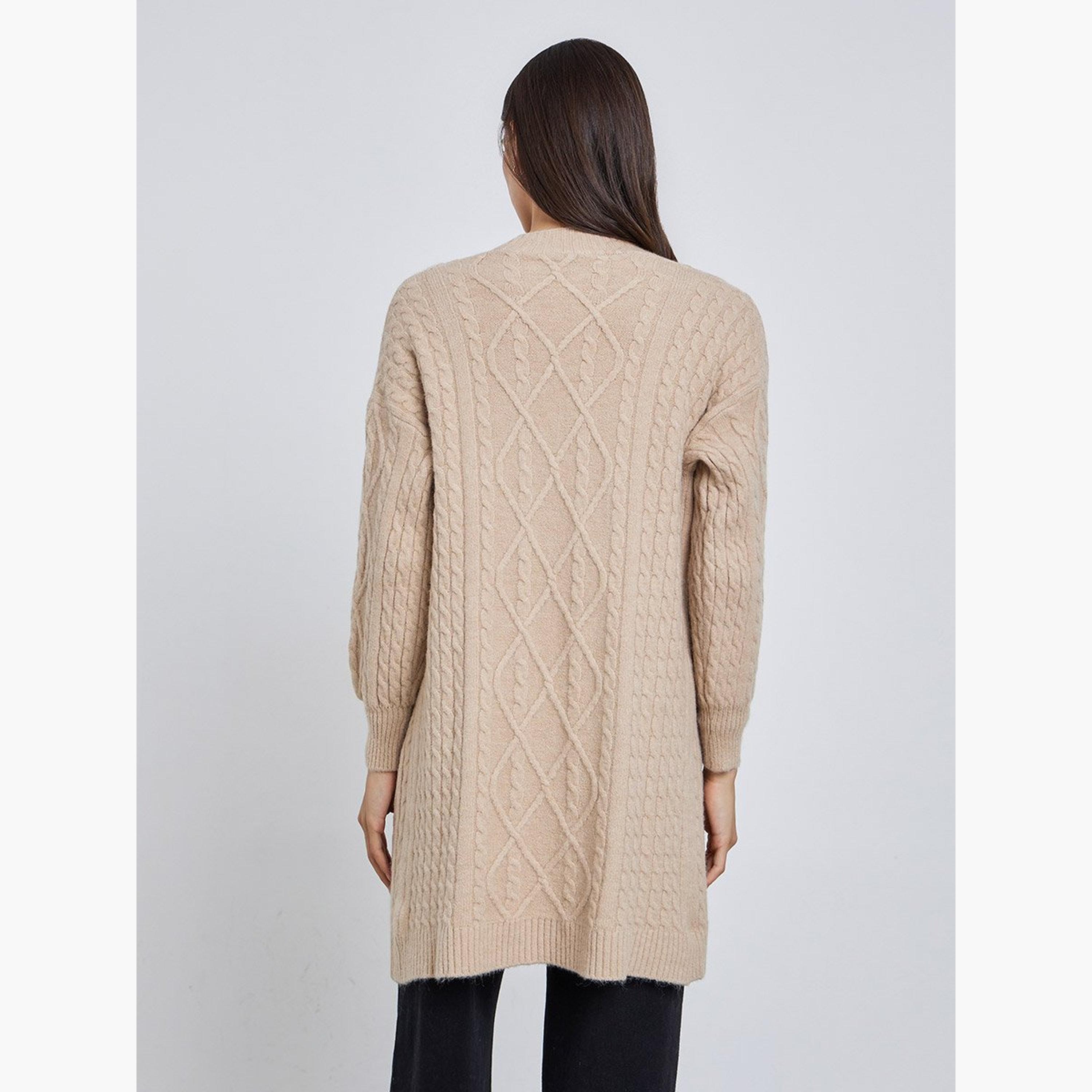 تيك تو - كارديغان محبوكة باللون البيج بطول الركبة-women-clothing-coatsandjackets-coats-image-4