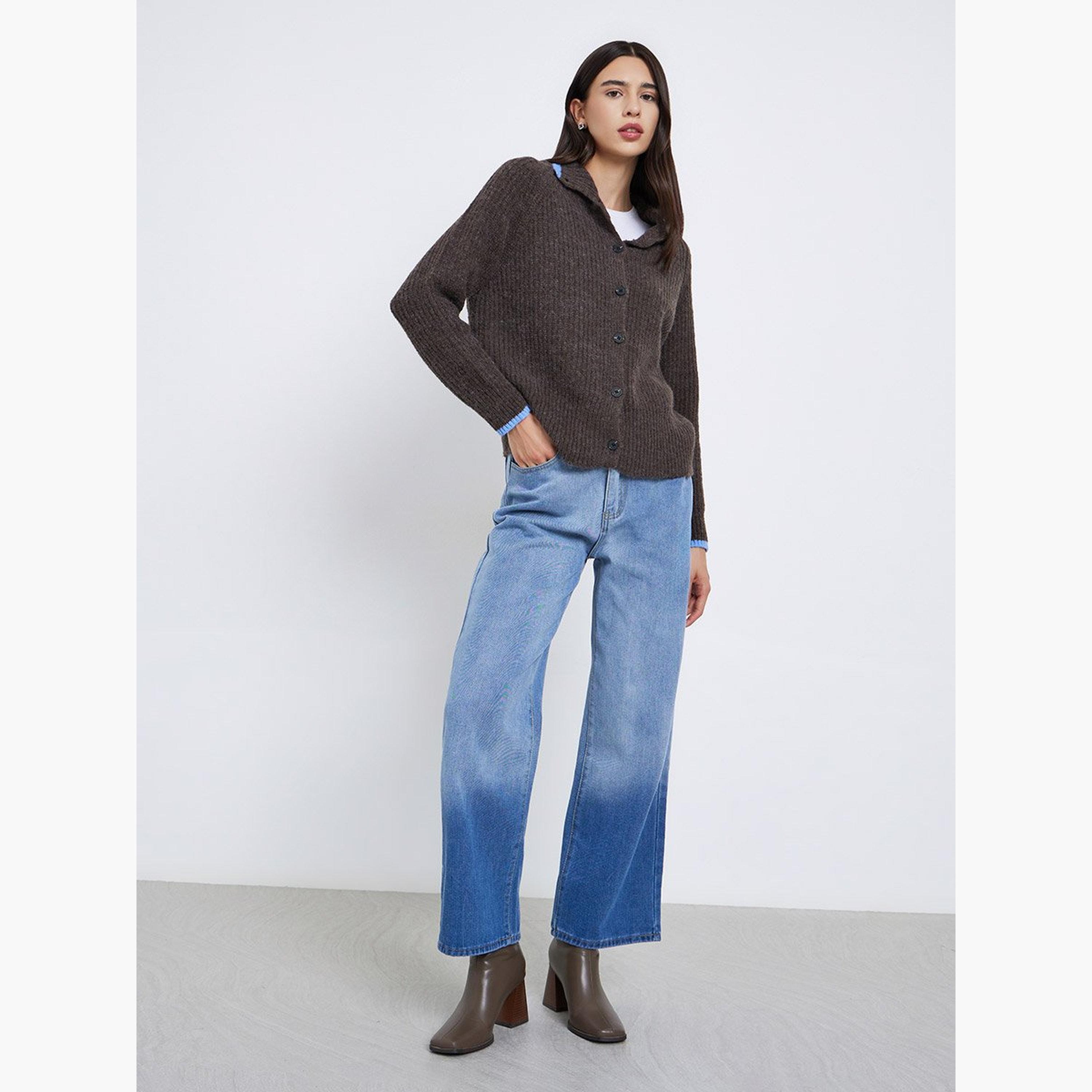 Take Two Women Ribbed Knit Cardigan with Contrast Trim-women-winterwear-cardigansandjumpers-cardigans-image-2