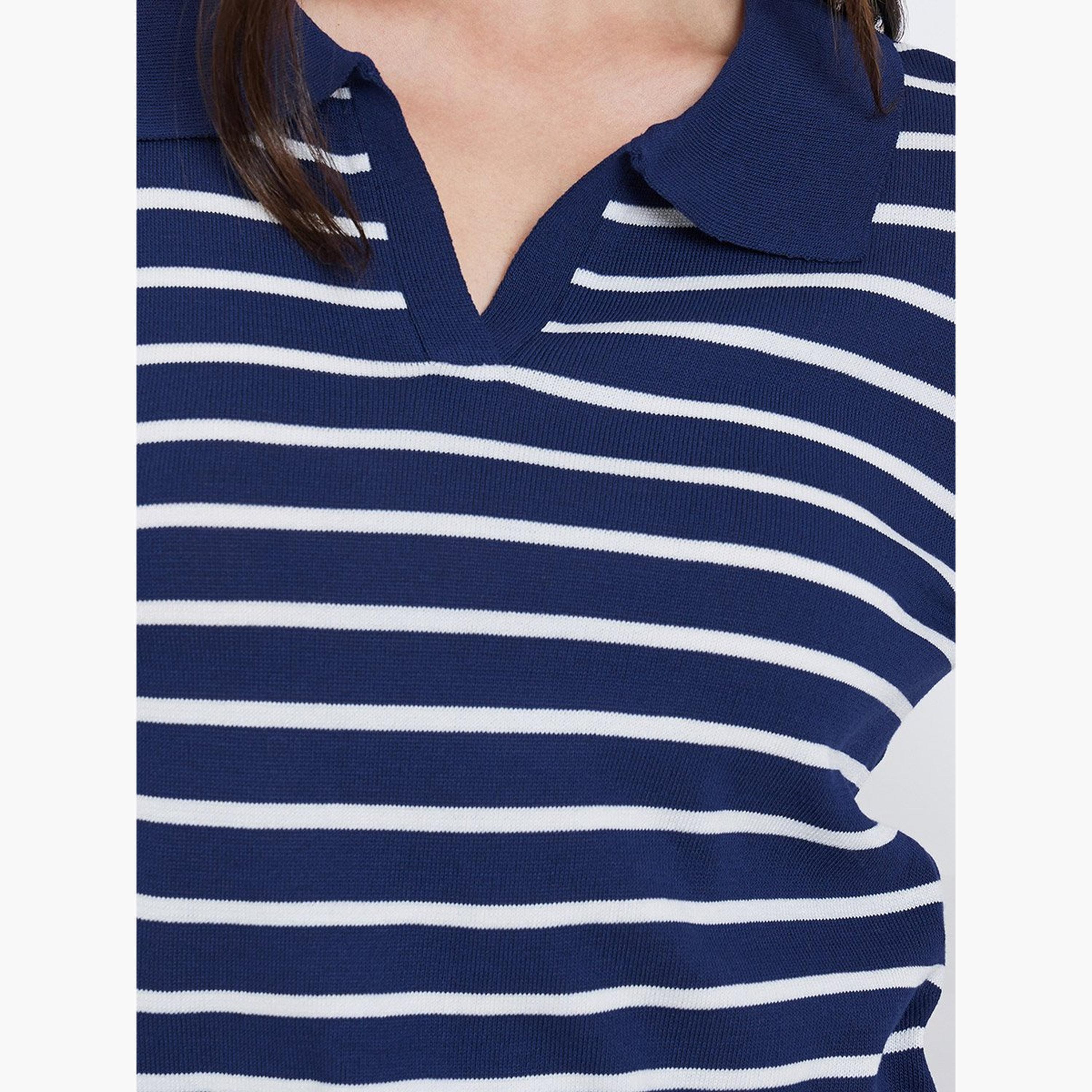 تيك تو - سترة بولو مخططة باللون الأزرق البحري-women-winterwear-cardigansandjumpers-jumpers-image-4