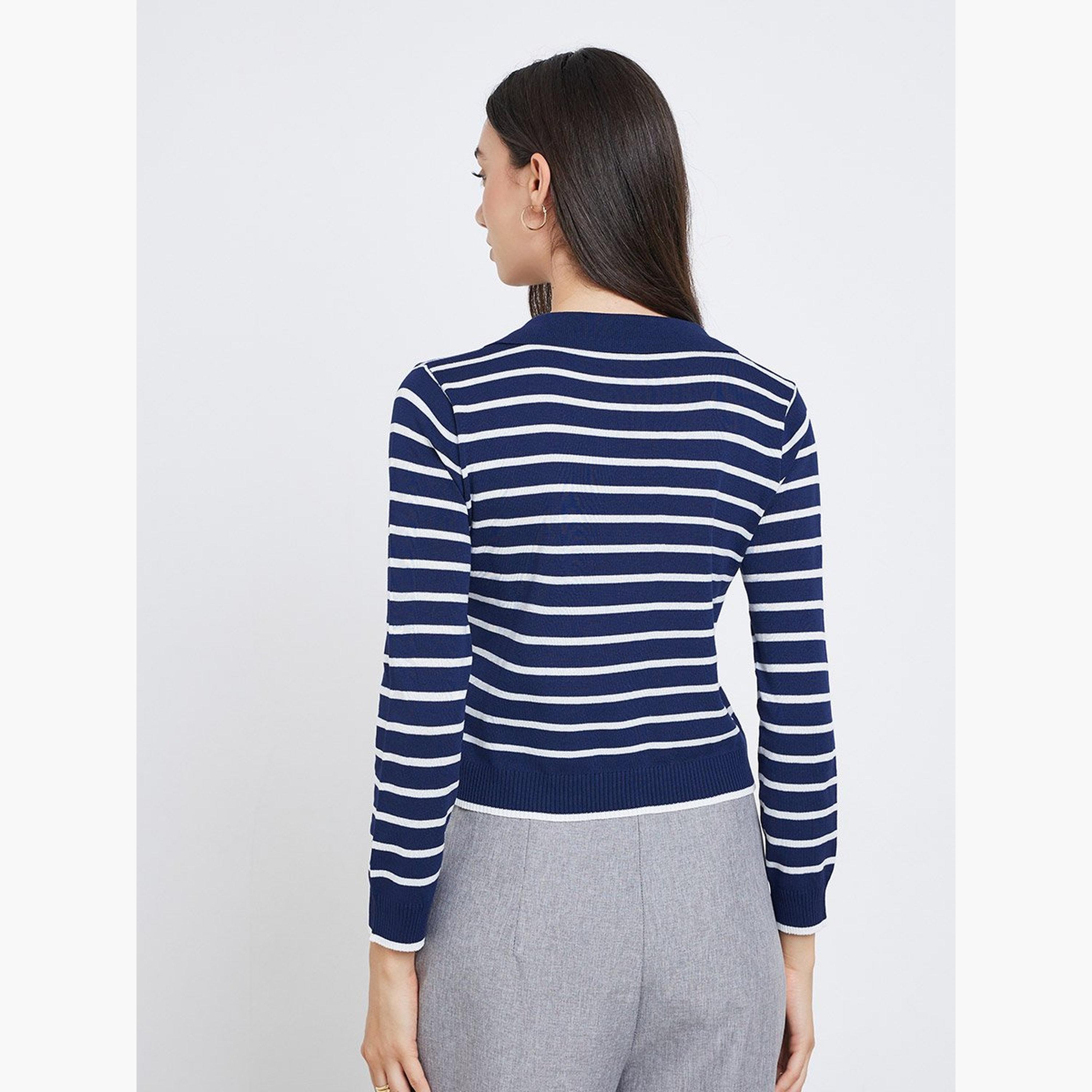 تيك تو - سترة بولو مخططة باللون الأزرق البحري-women-winterwear-cardigansandjumpers-jumpers-image-5