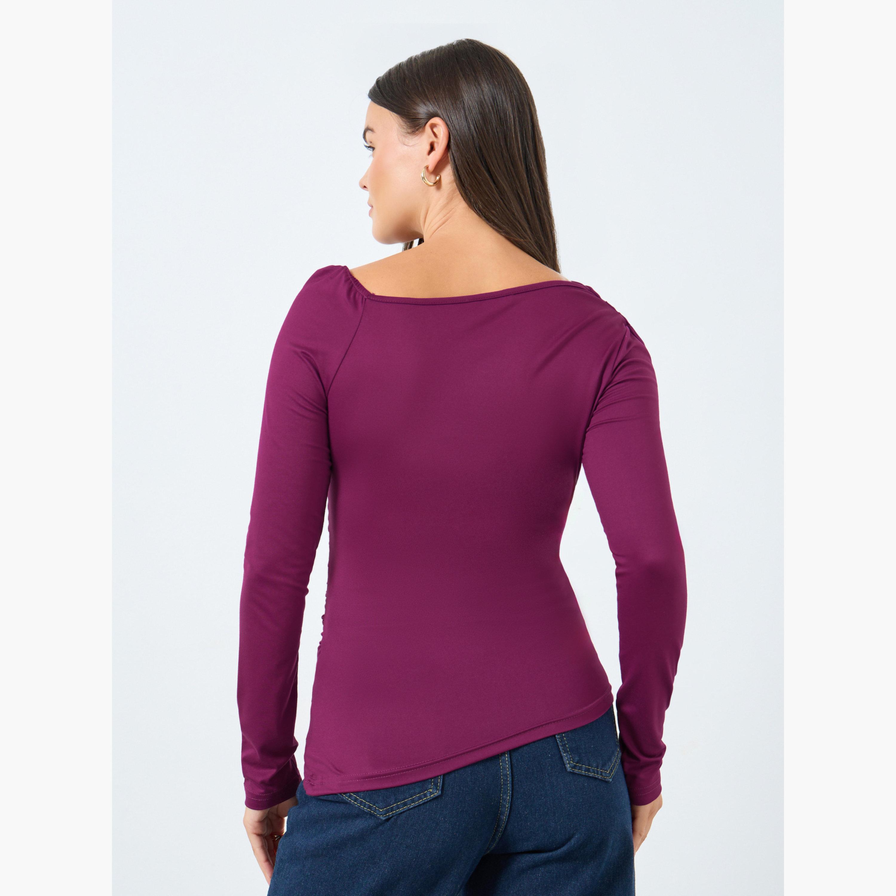 ستايلي - بلوزة محبوكة أرجوانية برقبة غير متماثلة-women-clothing-shirtsandblouses-blouses-image-4
