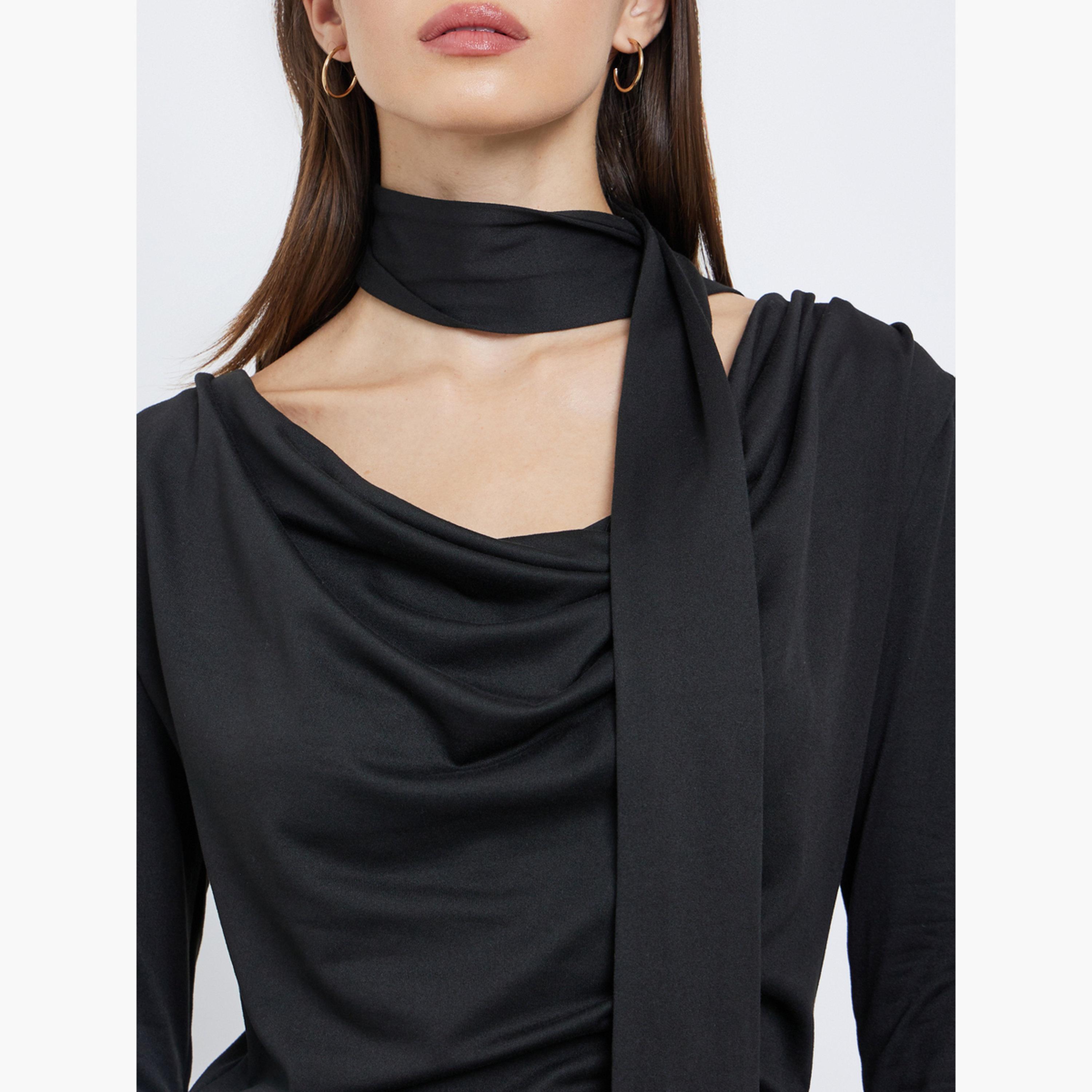 Styli Black Cowl Neck Knit Top with Neck Scarf-women-clothing-shirtsandblouses-blouses-image-3