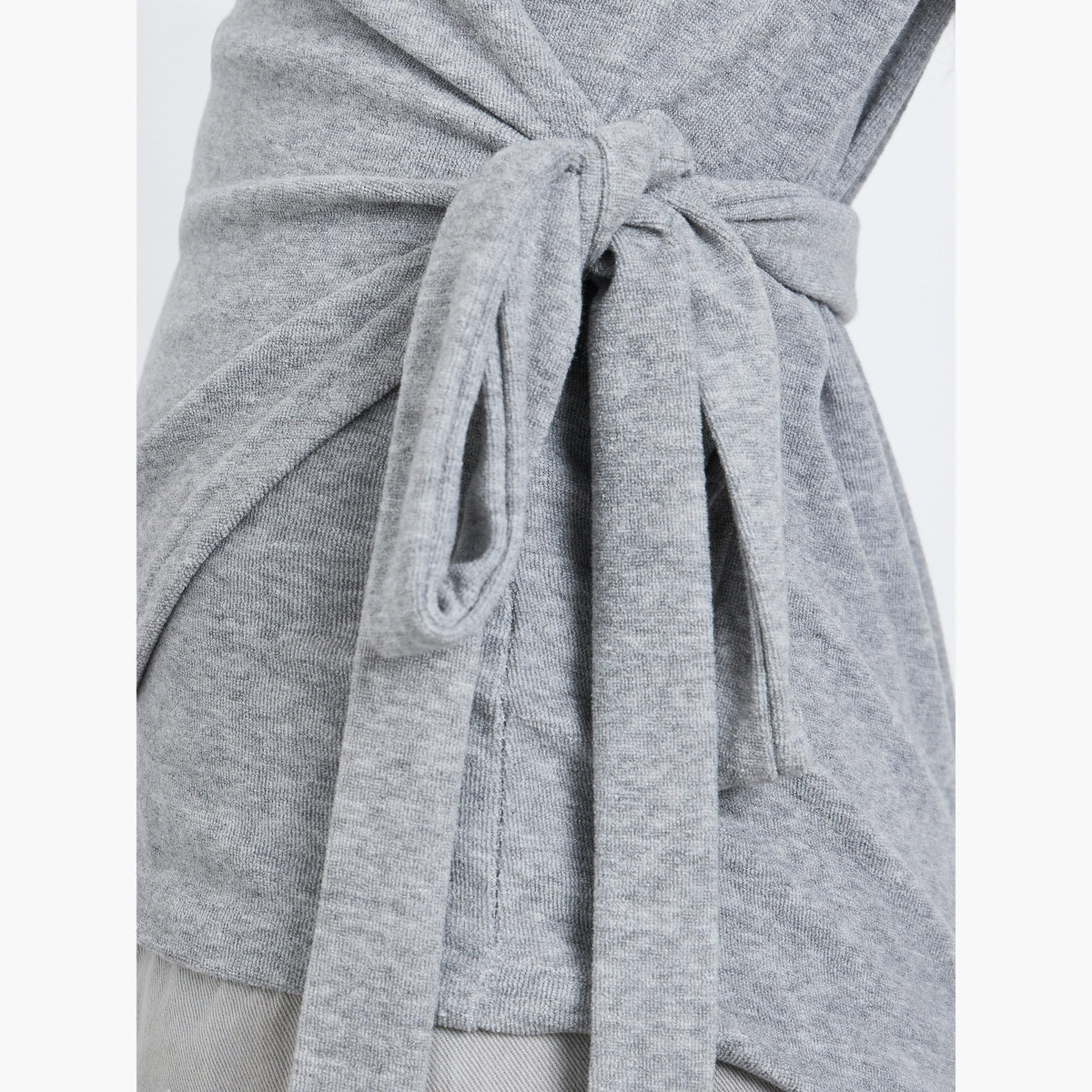 Styli Grey Plain Long Sleeve Wrap Knit Top-women-clothing-shirtsandblouses-blouses-image-3