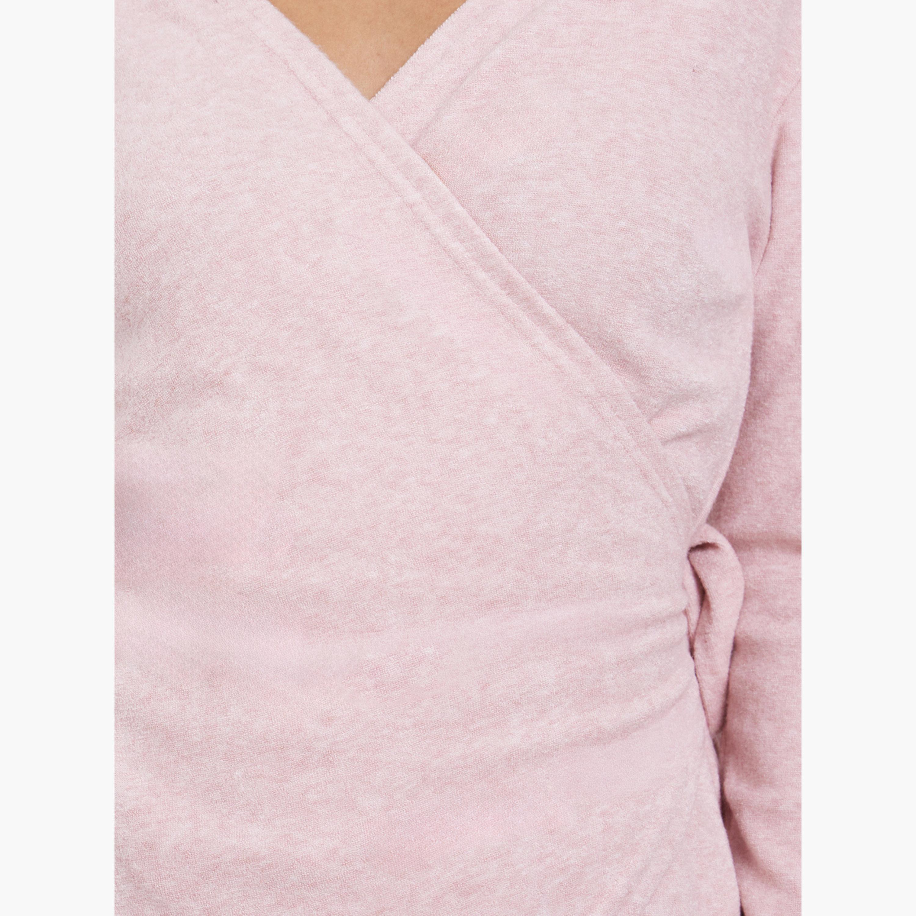 Styli Pink Plain Long Sleeve Wrap Knit Top-women-clothing-shirtsandblouses-blouses-image-4