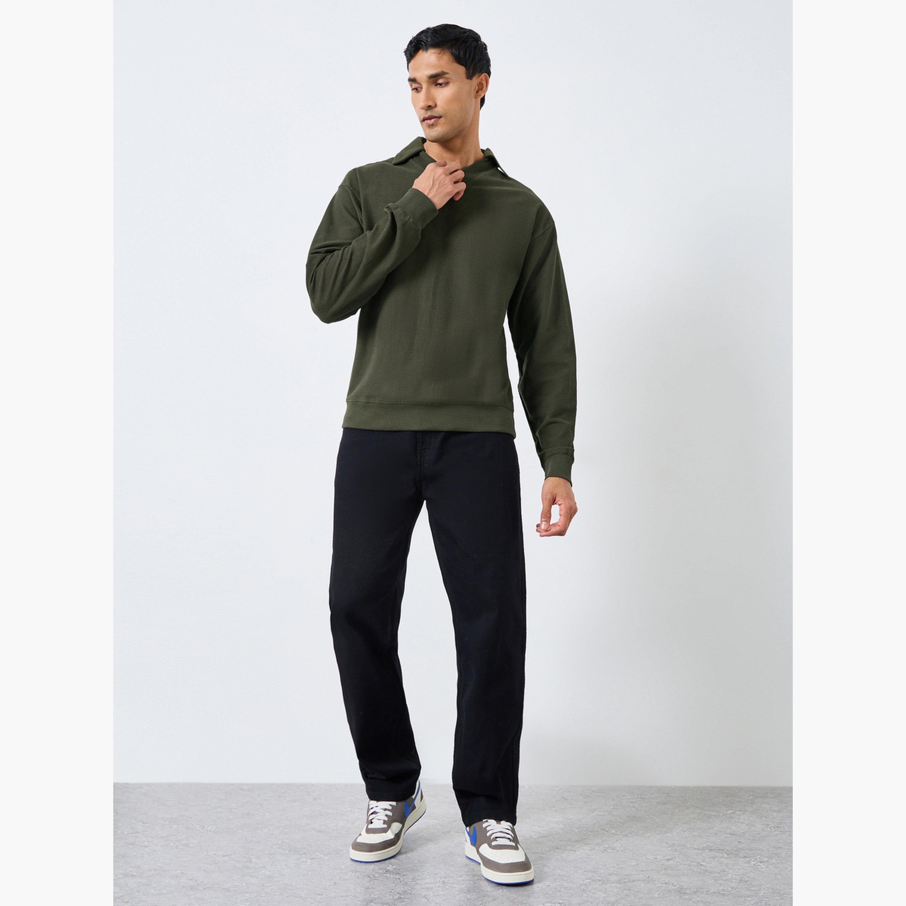 Styli Men Olive Green Cotton Terry Sweatshirt-men-winterwear-hoodiesandsweatshirts-image-2