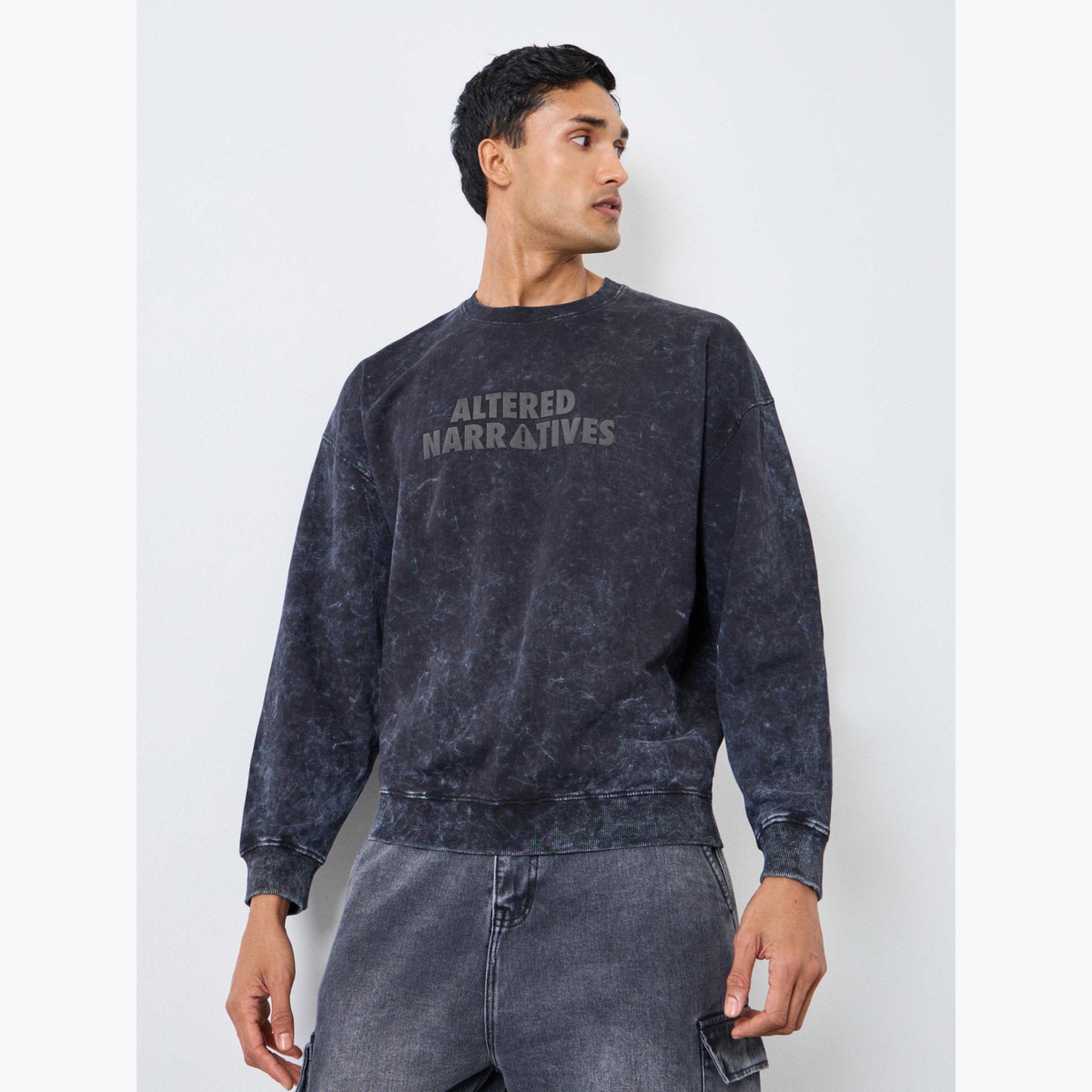 Styli Men Black Washed Oversized Sweatshirt-men-winterwear-hoodiesandsweatshirts-image-1