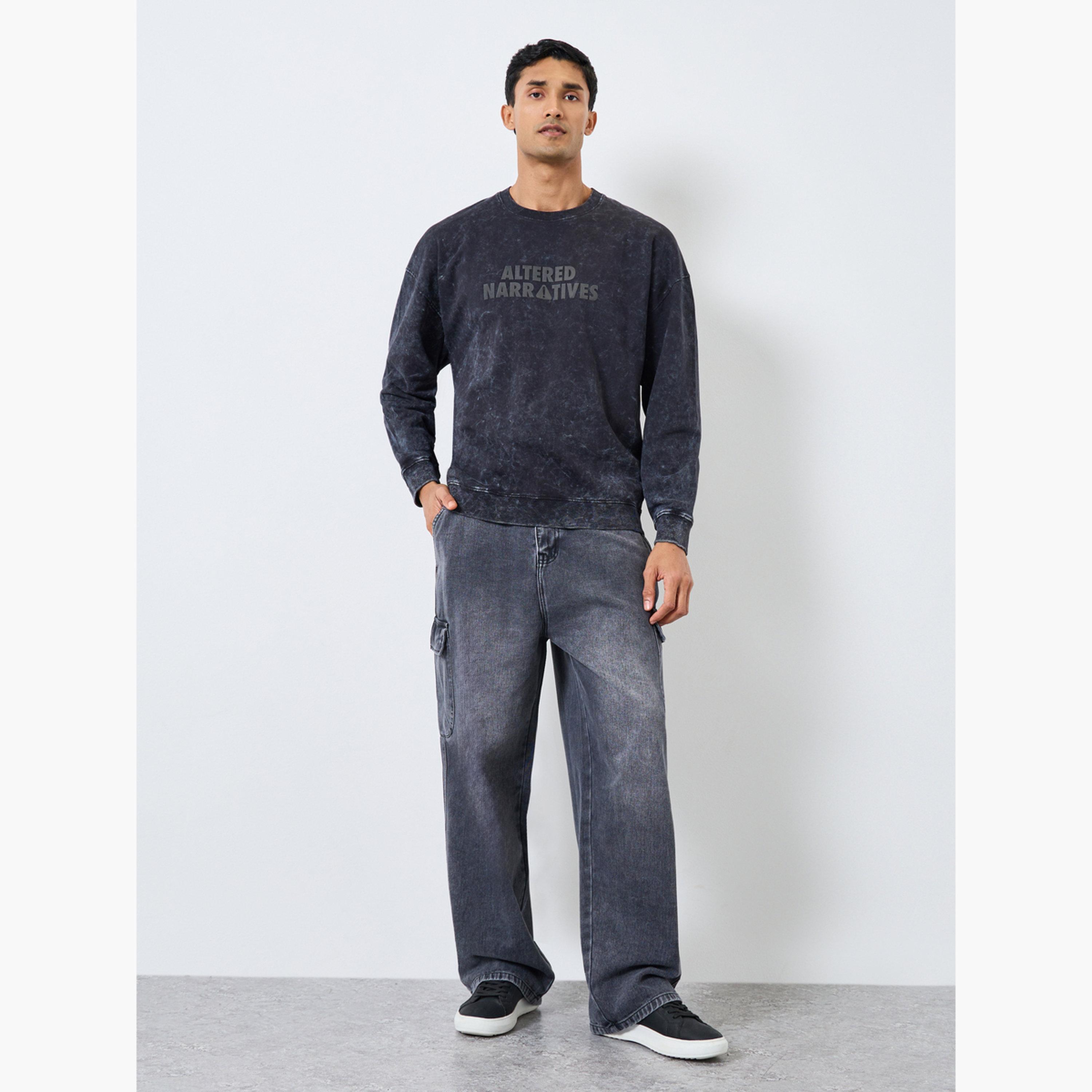 Styli Men Black Washed Oversized Sweatshirt-men-winterwear-hoodiesandsweatshirts-image-2