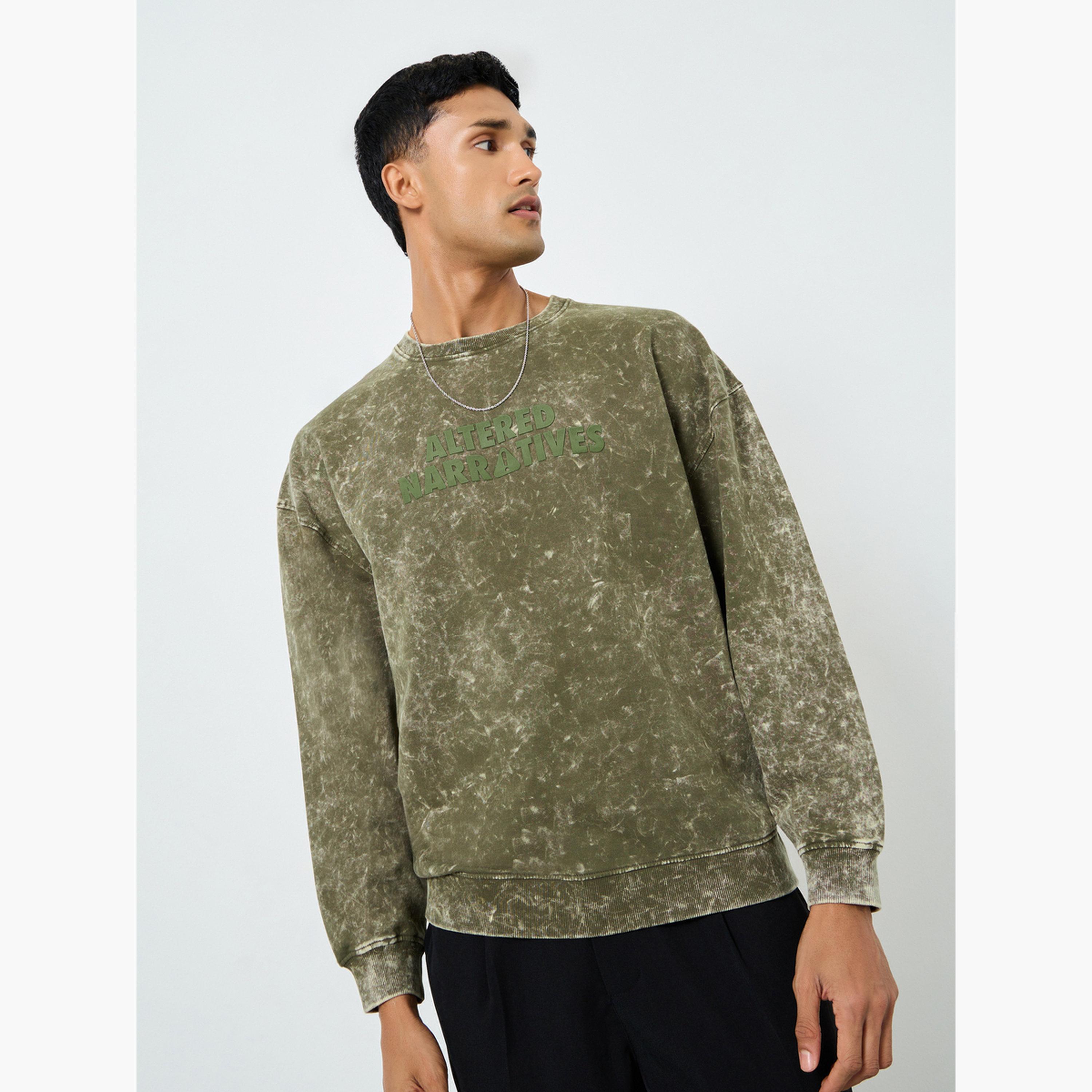 Styli Men Olive Washed Oversized Sweatshirt-men-winterwear-hoodiesandsweatshirts-image-1