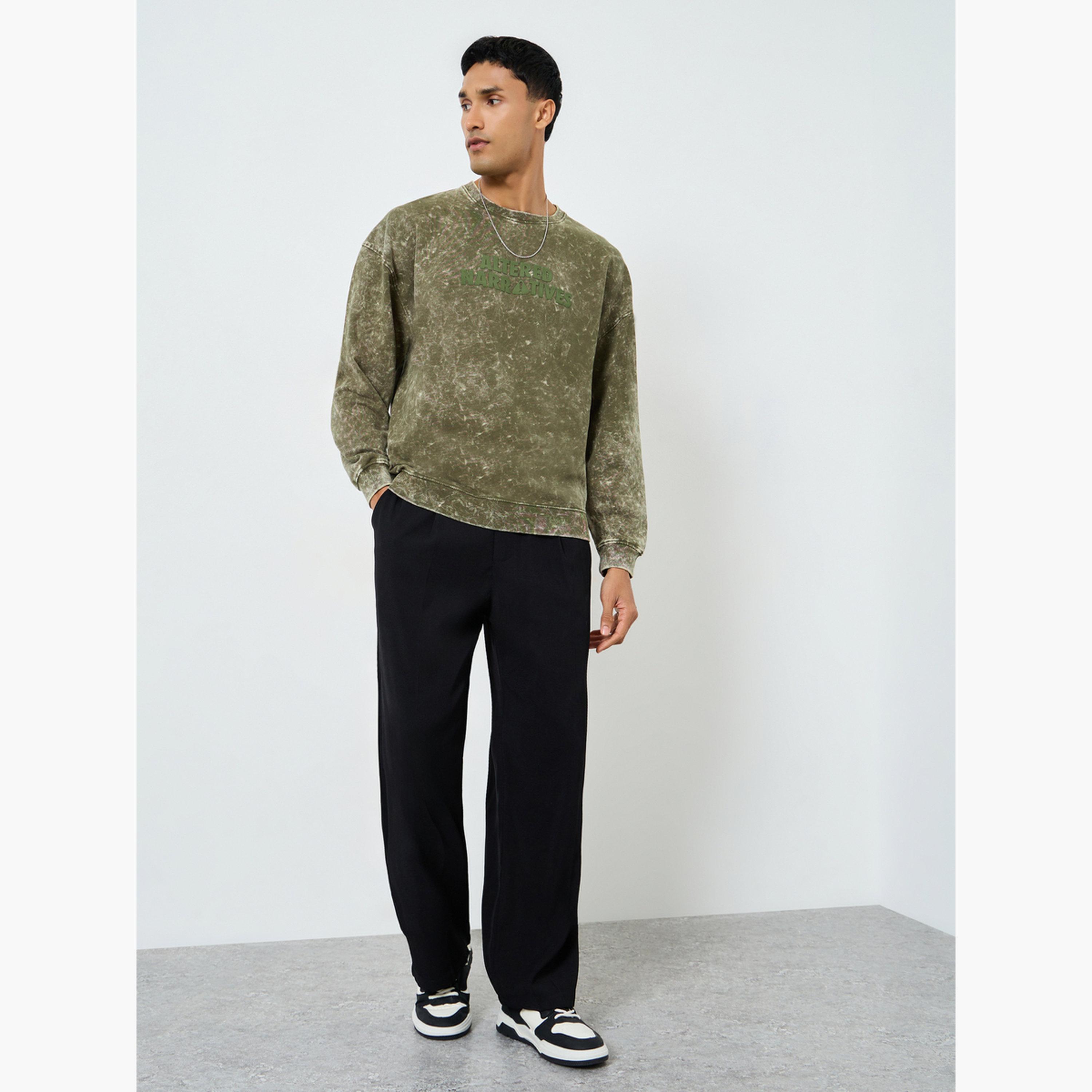 Styli Men Olive Washed Oversized Sweatshirt-men-winterwear-hoodiesandsweatshirts-image-2