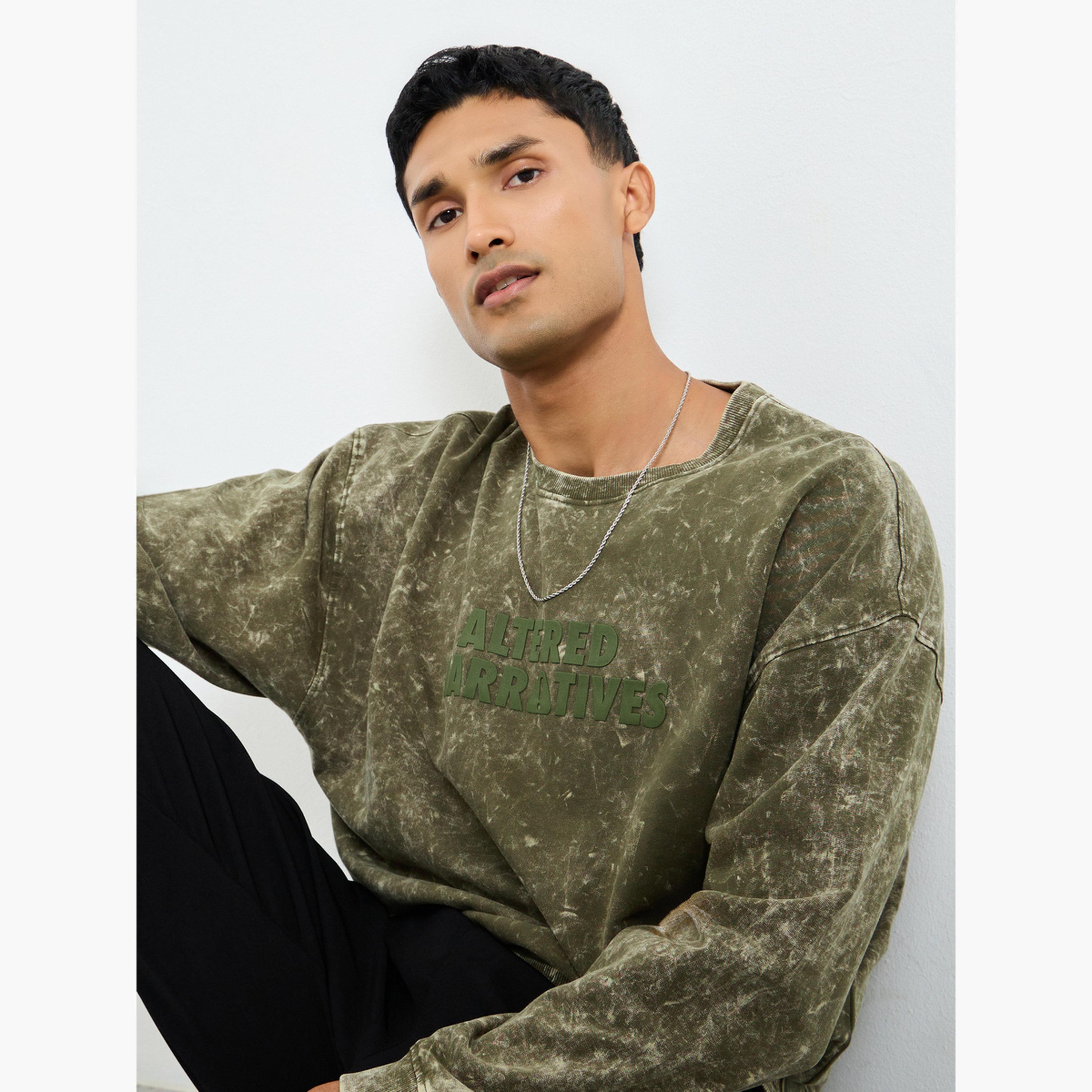 Styli Men Olive Washed Oversized Sweatshirt-men-winterwear-hoodiesandsweatshirts-image-3