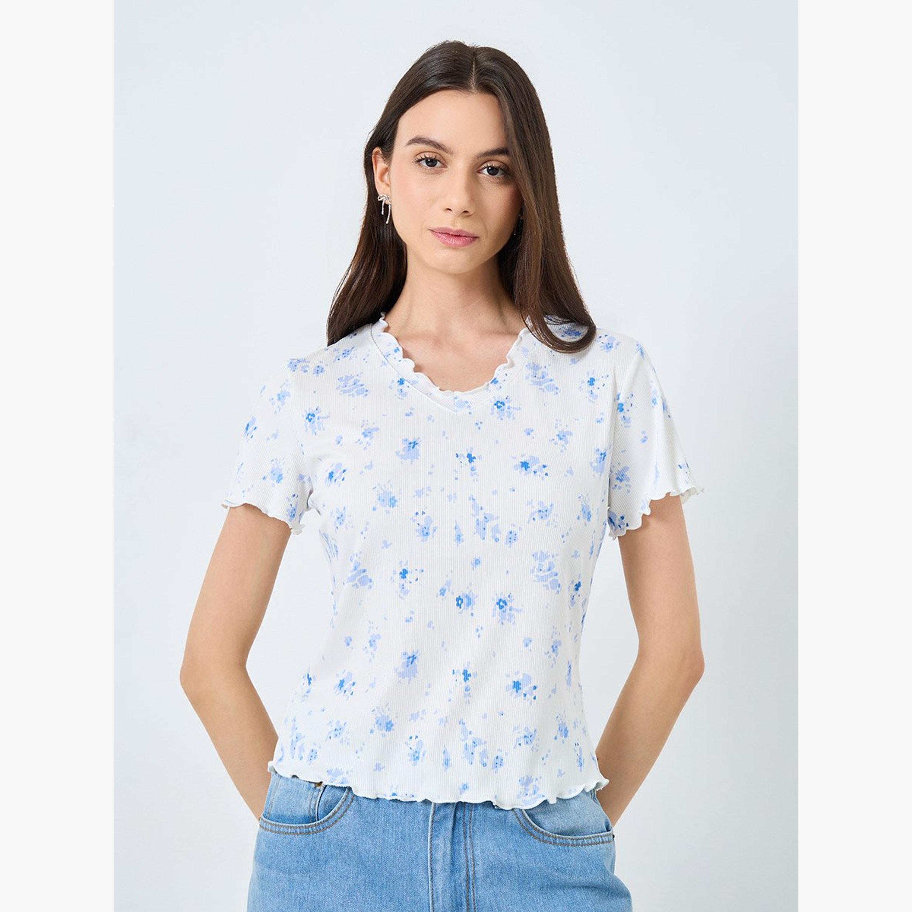 Take Two Graphic Ditsy Printed Ribbed T-Shirt-women-clothing-tshirts-image-1