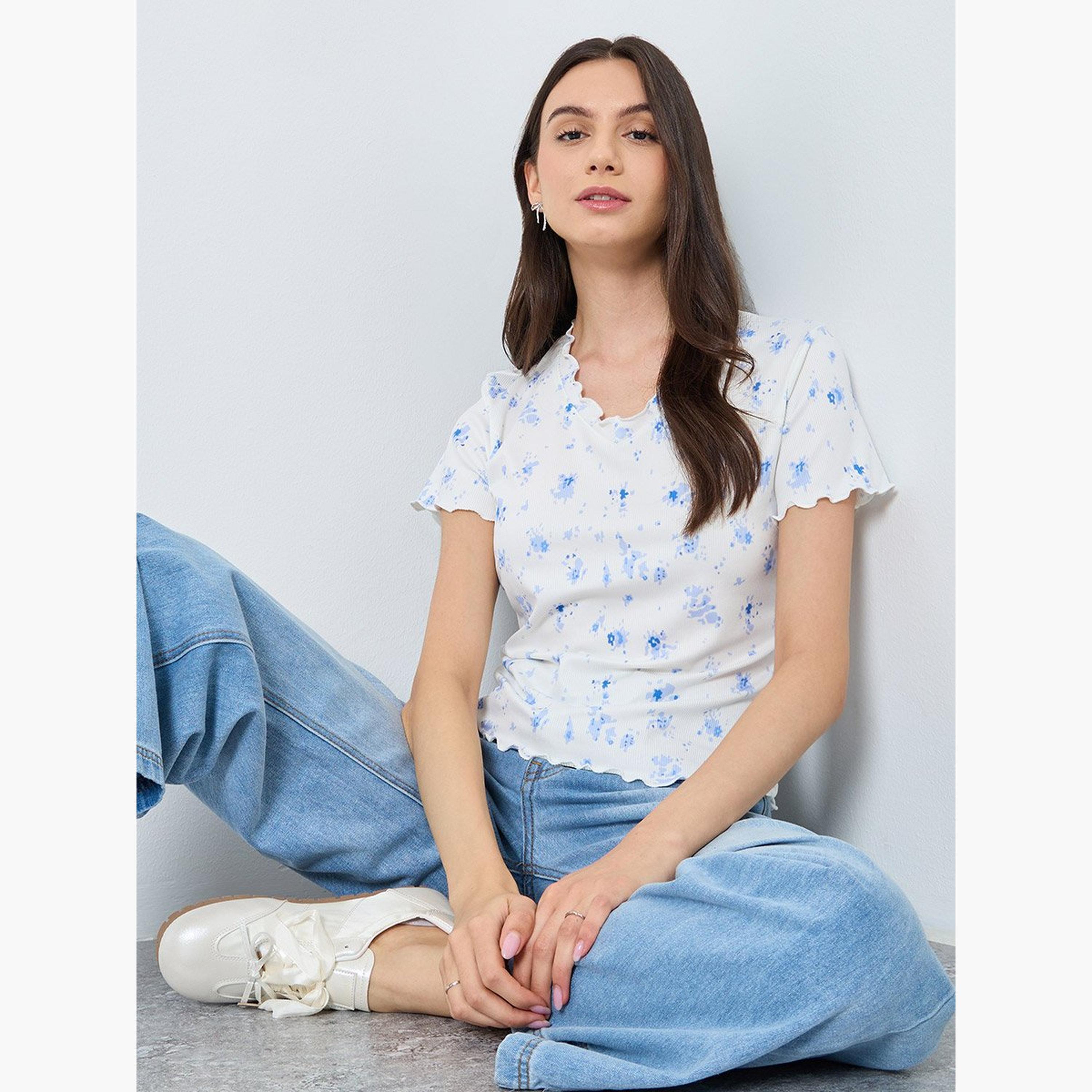 Take Two Graphic Ditsy Printed Ribbed T-Shirt-women-clothing-tshirts-image-3