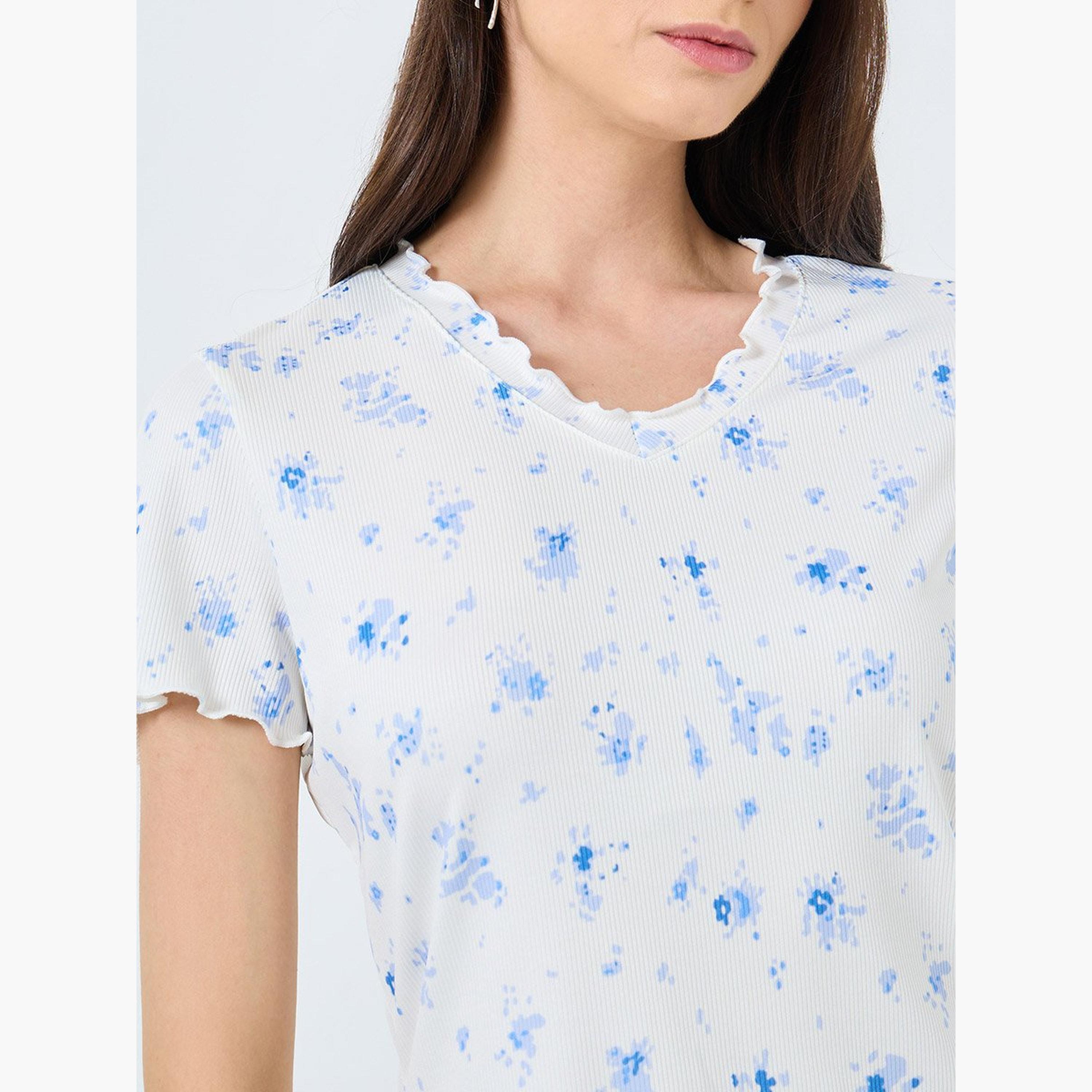 تيك تو - تي شيرت مضلع بطبعة ديتسي جرافيكية-women-clothing-tshirts-image-4
