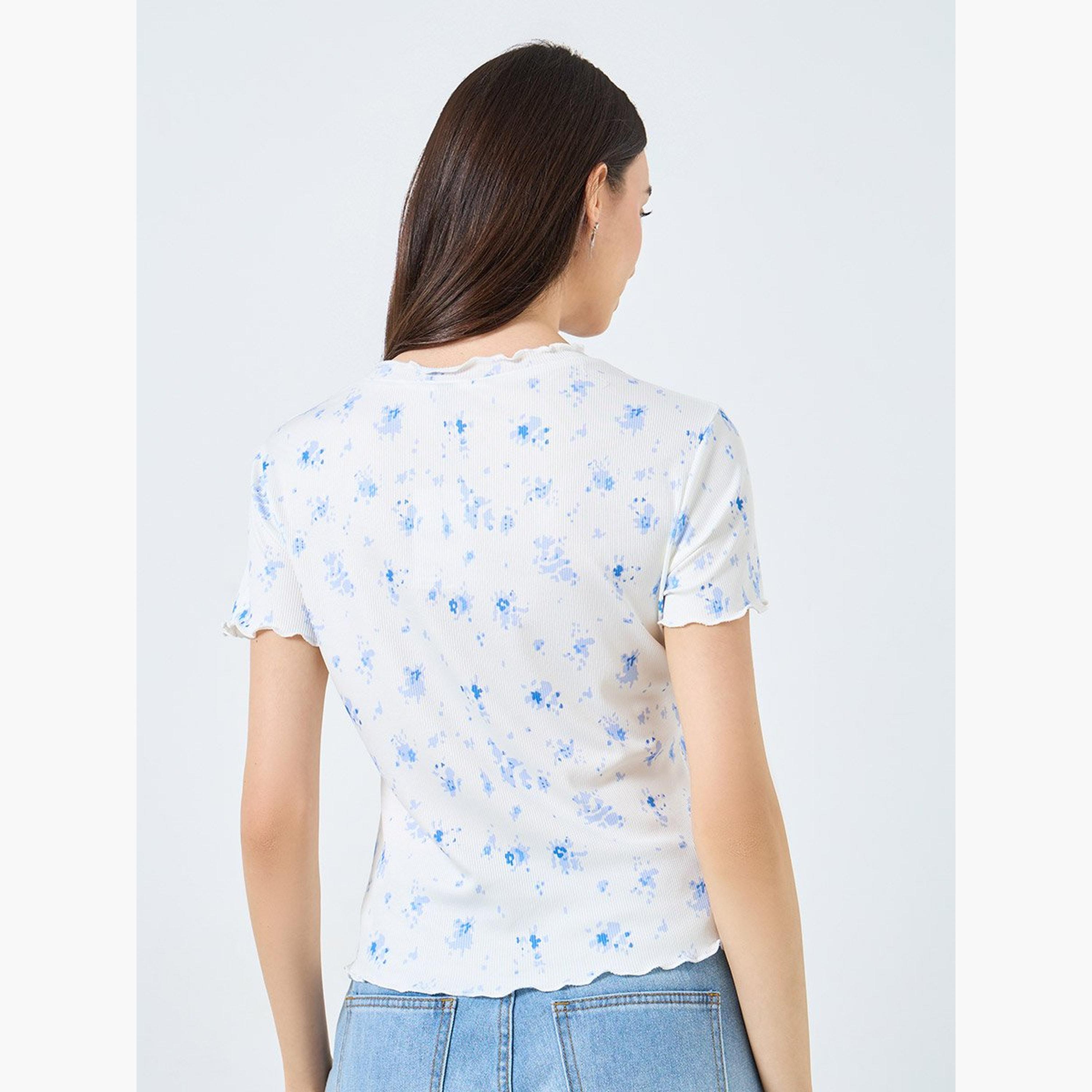 Take Two Graphic Ditsy Printed Ribbed T-Shirt-women-clothing-tshirts-image-5