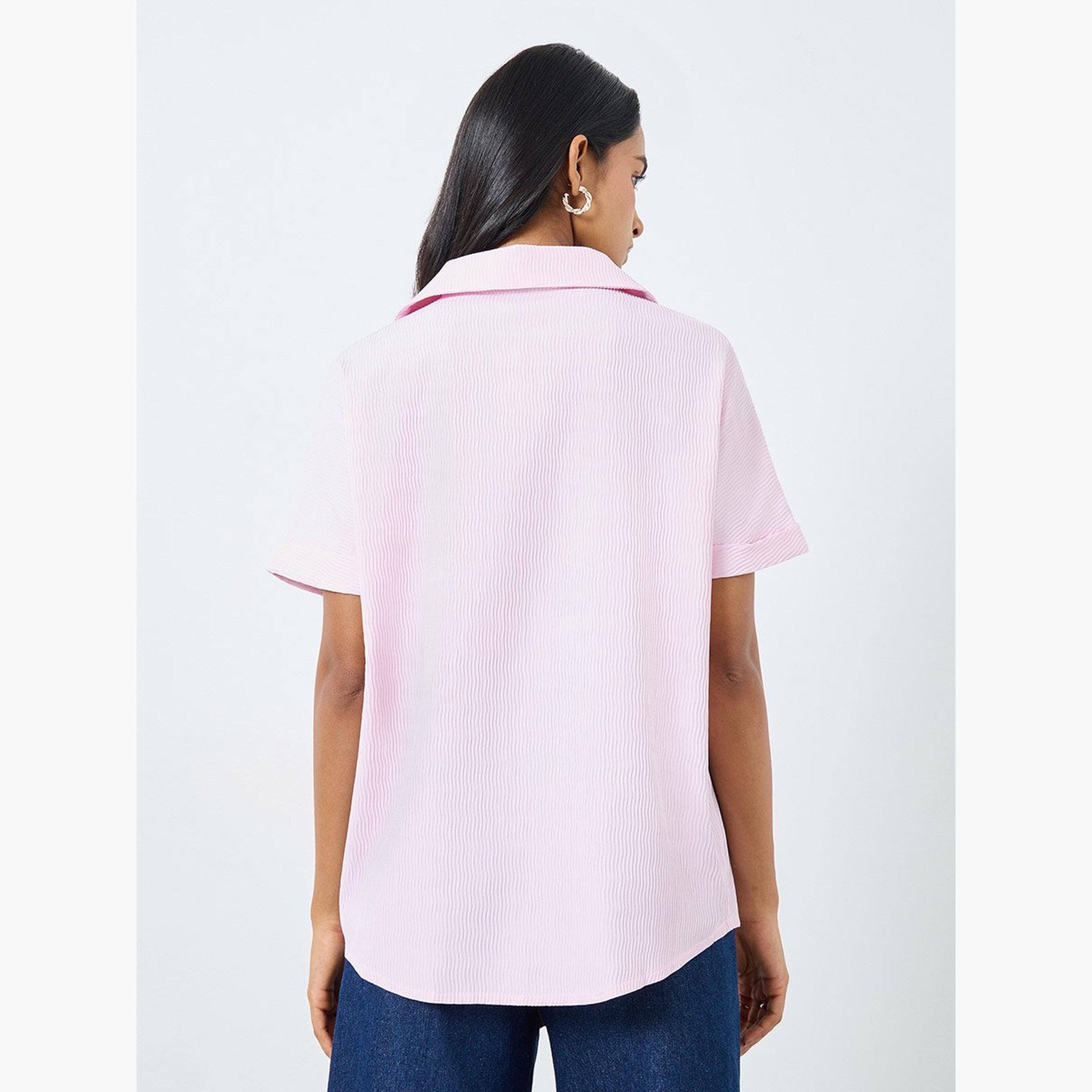 تيك تو - قميص وردي مخطط بأكمام قصيرة-women-clothing-shirtsandblouses-shirts-image-4