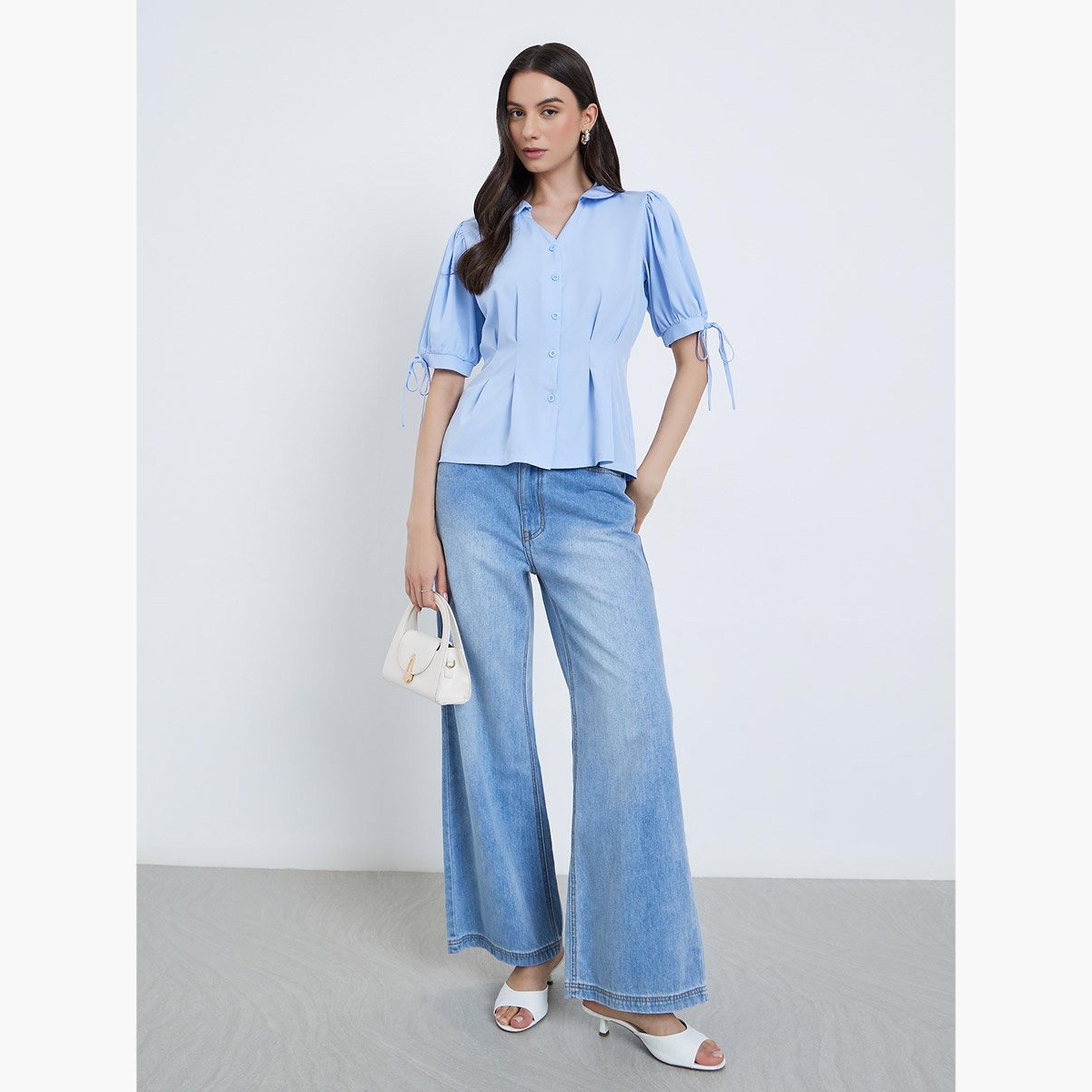 تيك تو - قميص بأكمام منتفخة وتفاصيل مطوية وأزرار-women-clothing-shirtsandblouses-shirts-image-2