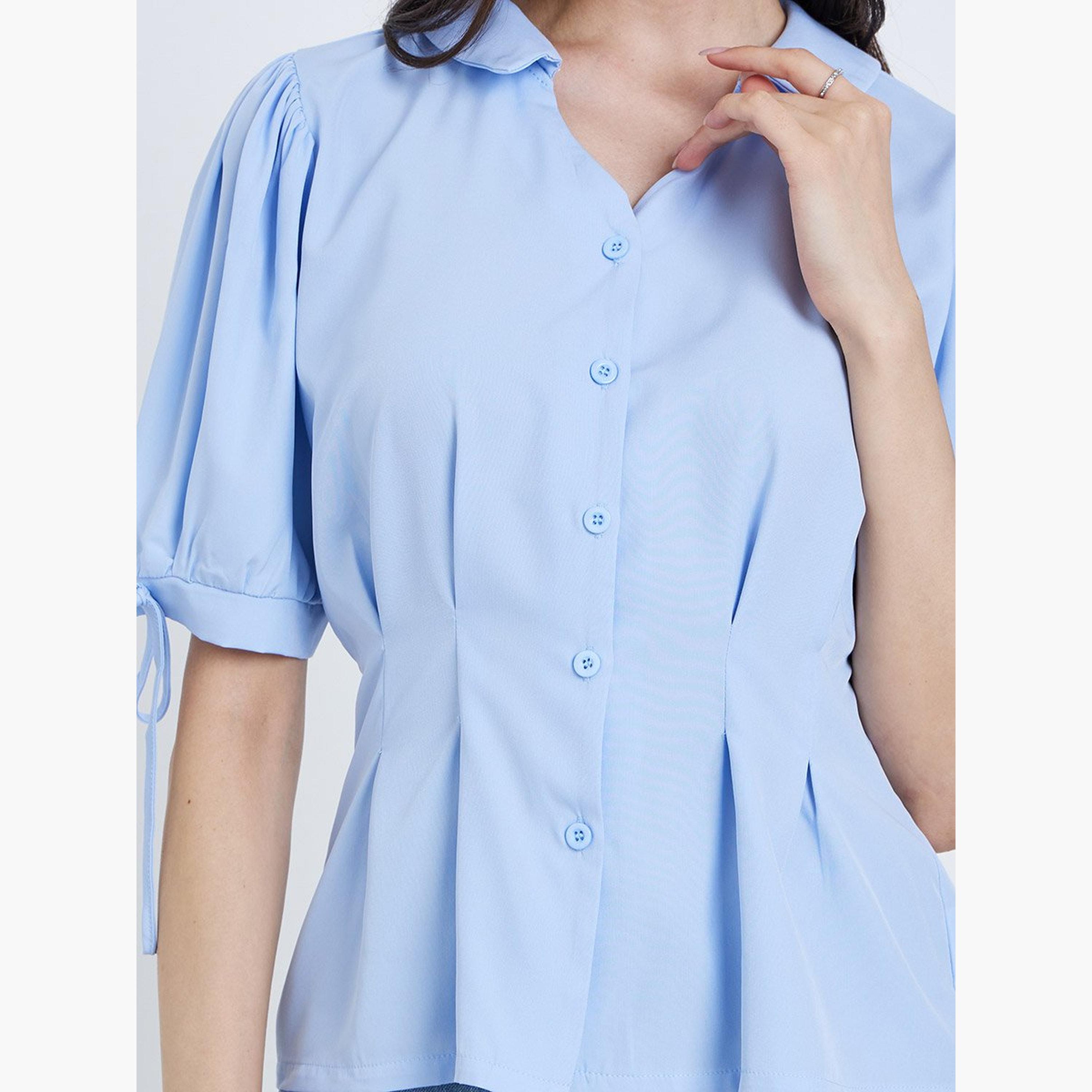 Take Two Puff Sleeve Pleated Detail Buttoned Shirt-women-clothing-shirtsandblouses-shirts-image-3