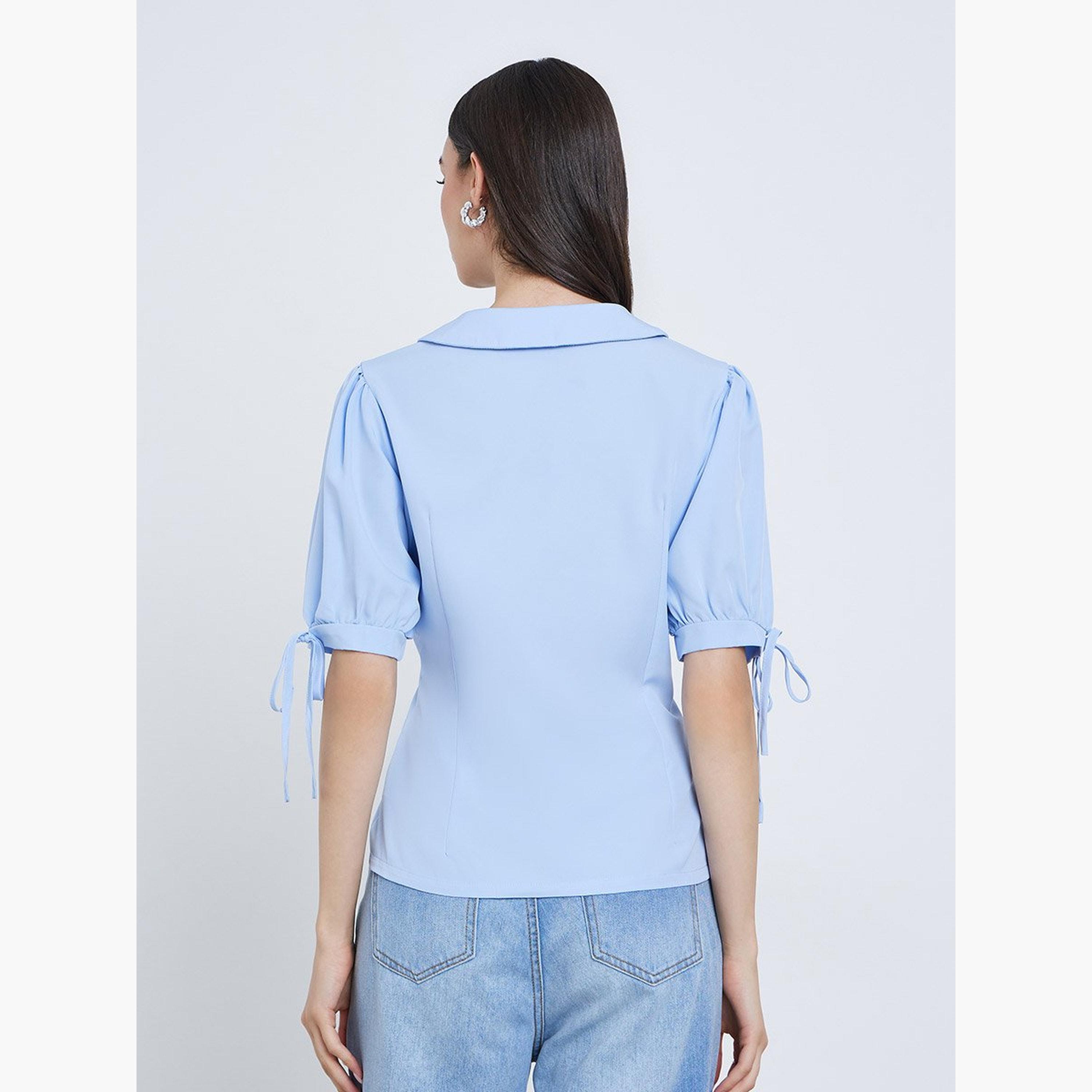 Take Two Puff Sleeve Pleated Detail Buttoned Shirt-women-clothing-shirtsandblouses-shirts-image-4