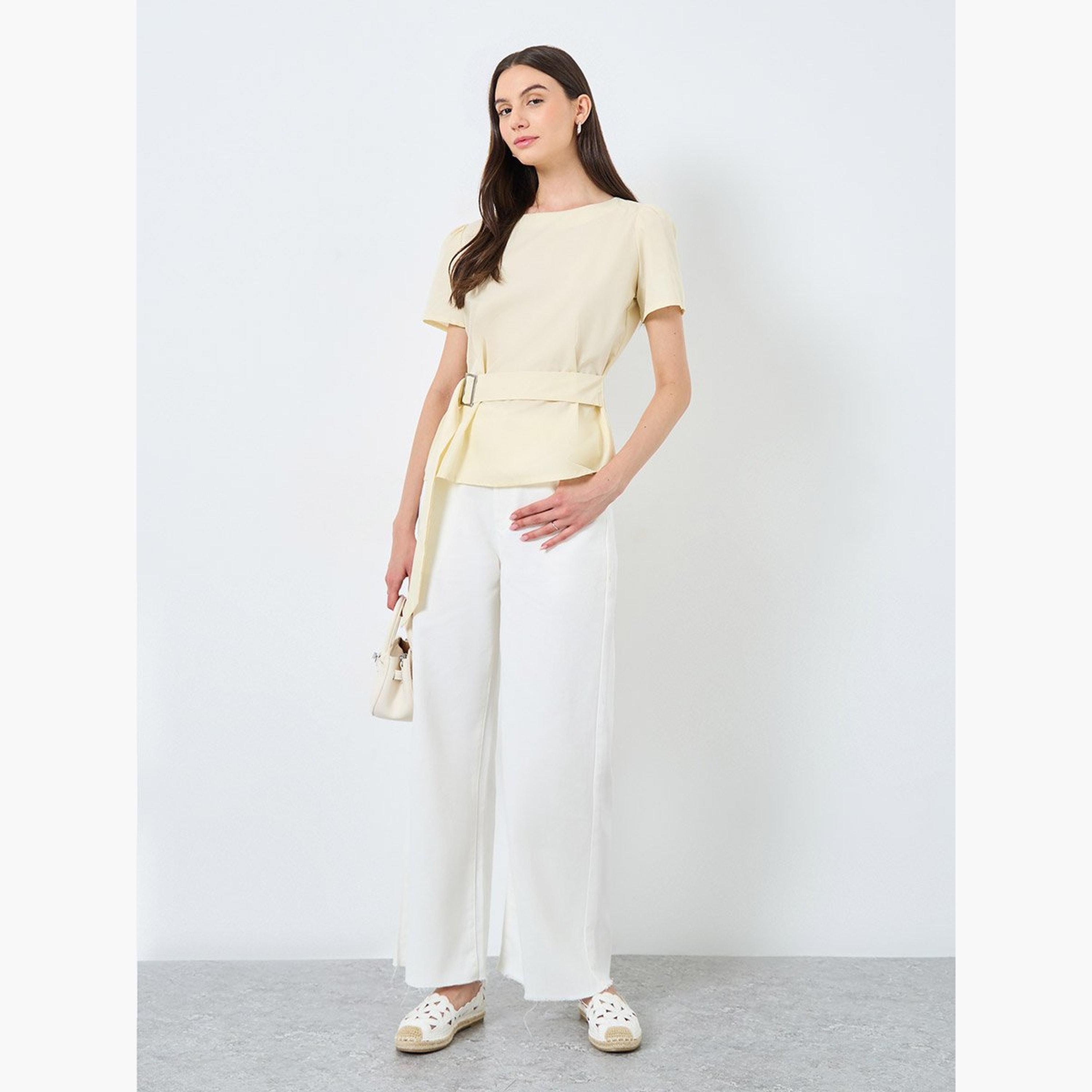 Take Two Solid Puff Sleeves Top with Belt-women-clothing-shirtsandblouses-blouses-image-2