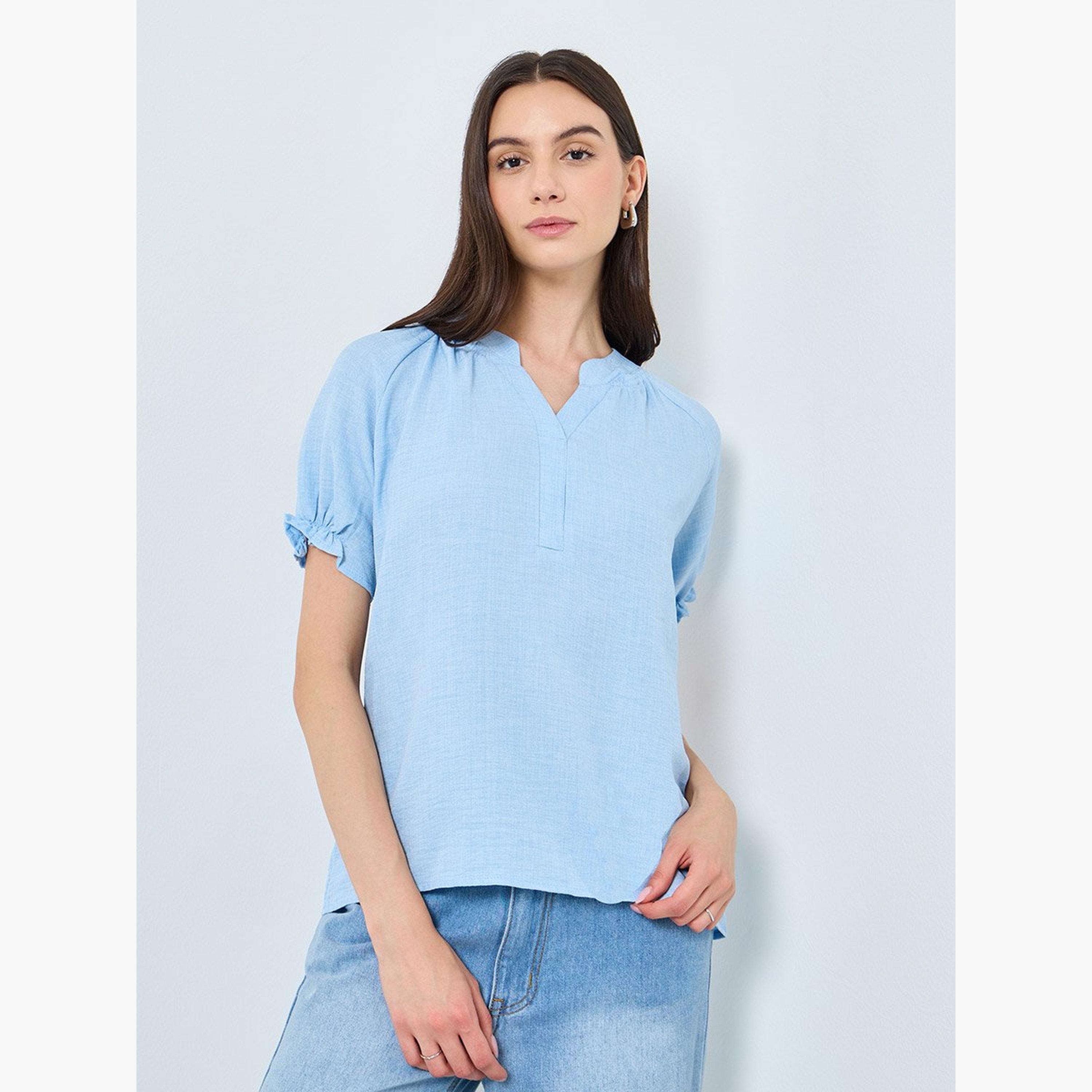Take Two Solid V-Neck Puff Sleeve Blouse-women-clothing-shirtsandblouses-blouses-image-1