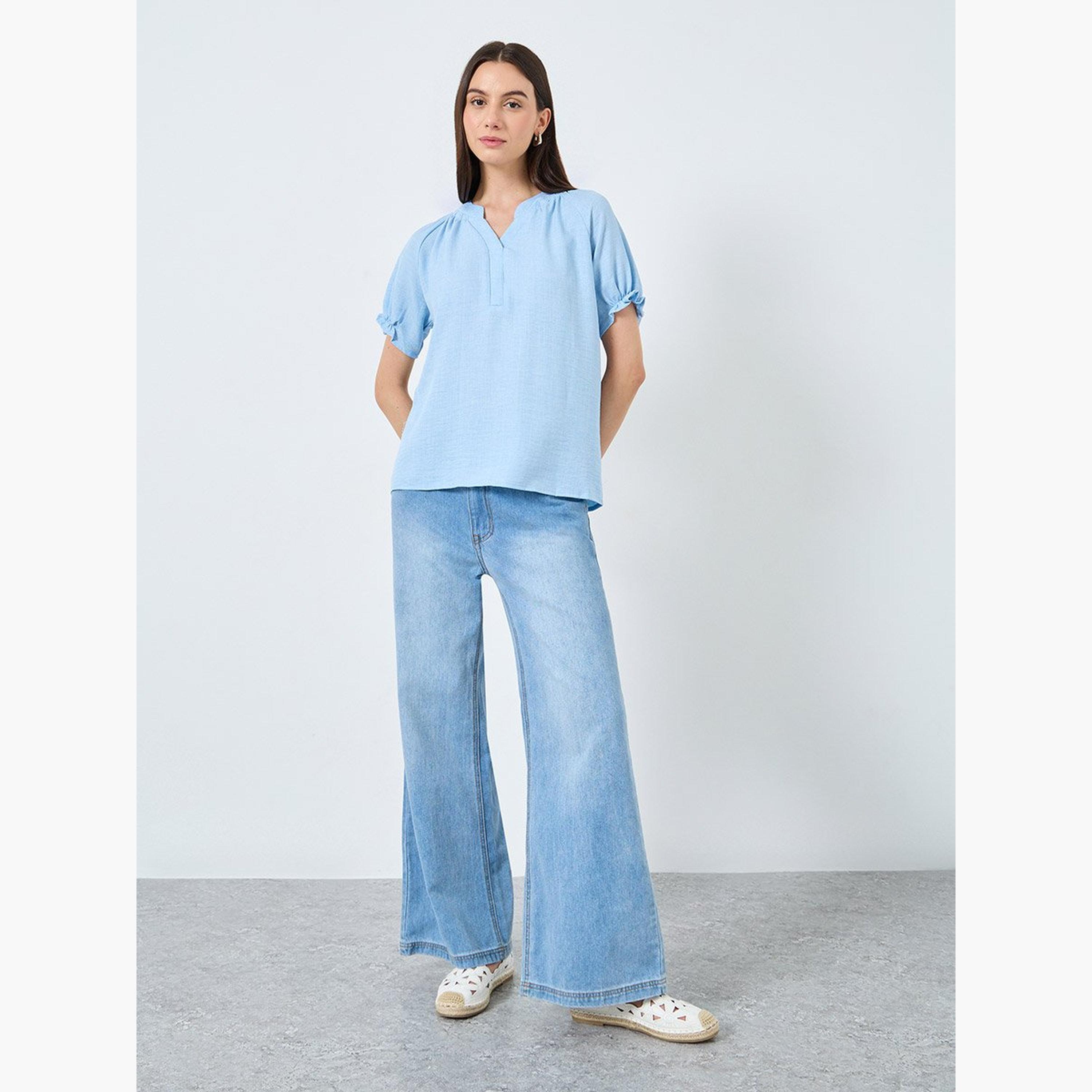 Take Two Solid V-Neck Puff Sleeve Blouse-women-clothing-shirtsandblouses-blouses-image-2