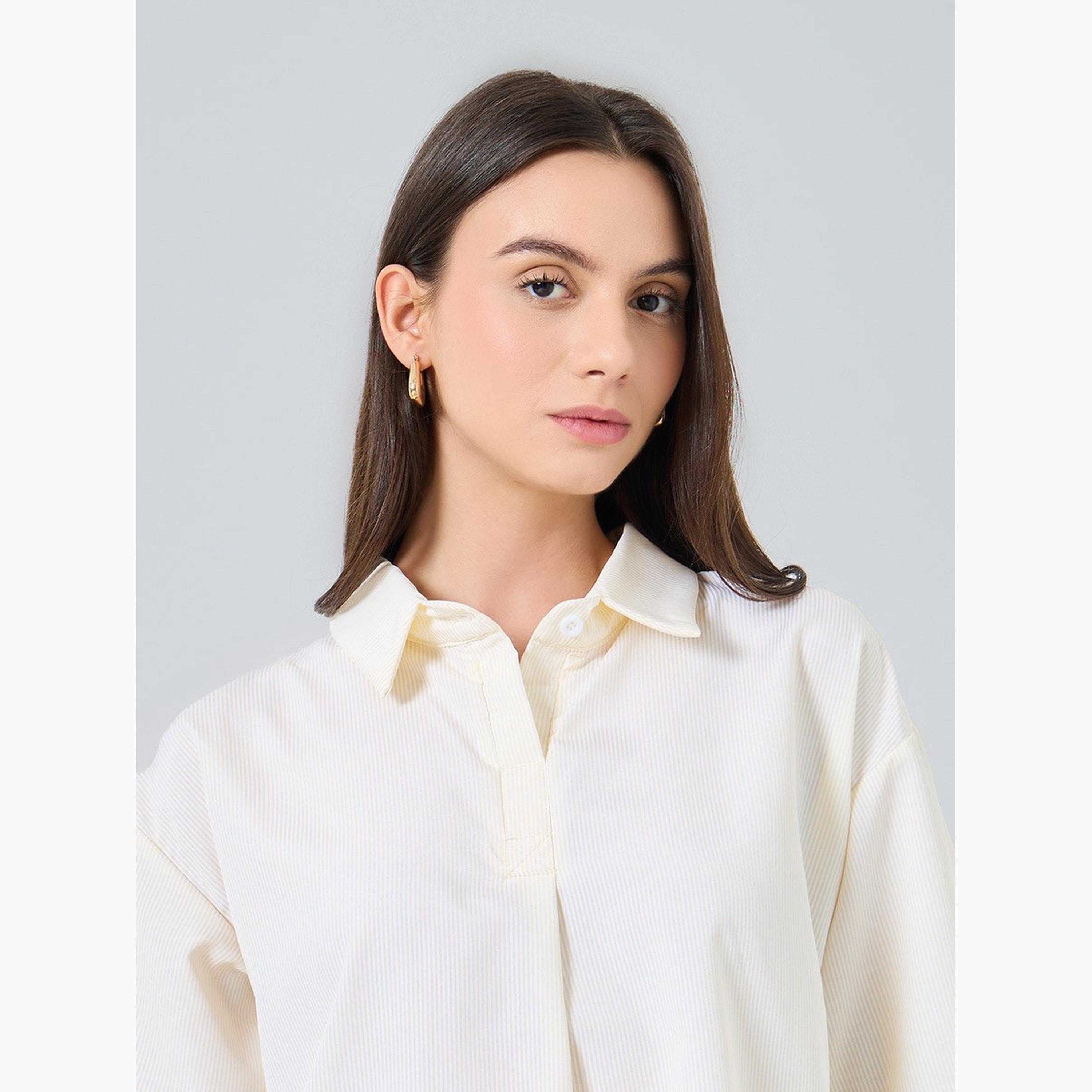 تيك تو - بلوزة مقاس كبير ياقة واسعة وأكمام قصيرة-women-clothing-shirtsandblouses-blouses-image-3