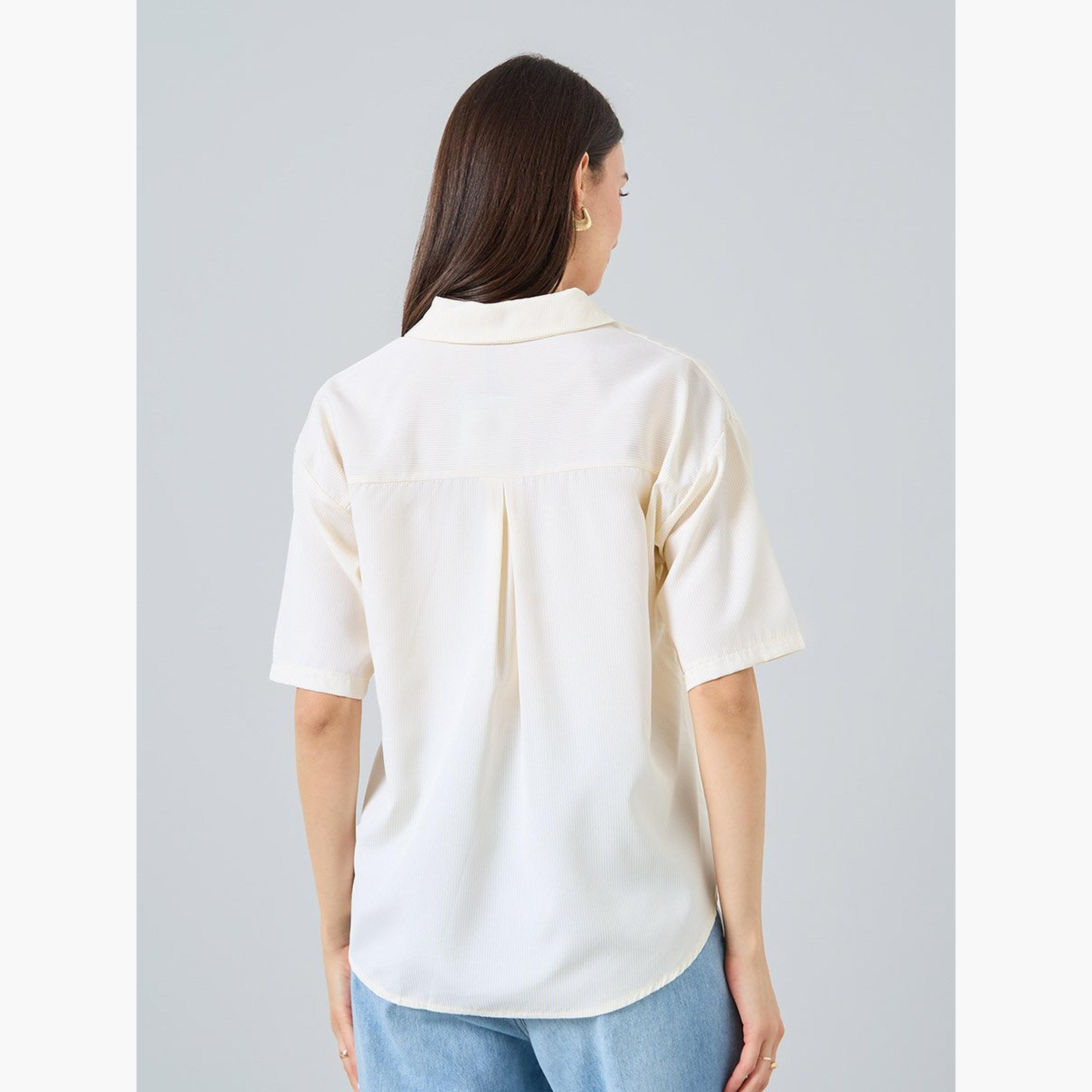 تيك تو - بلوزة مقاس كبير ياقة واسعة وأكمام قصيرة-women-clothing-shirtsandblouses-blouses-image-4