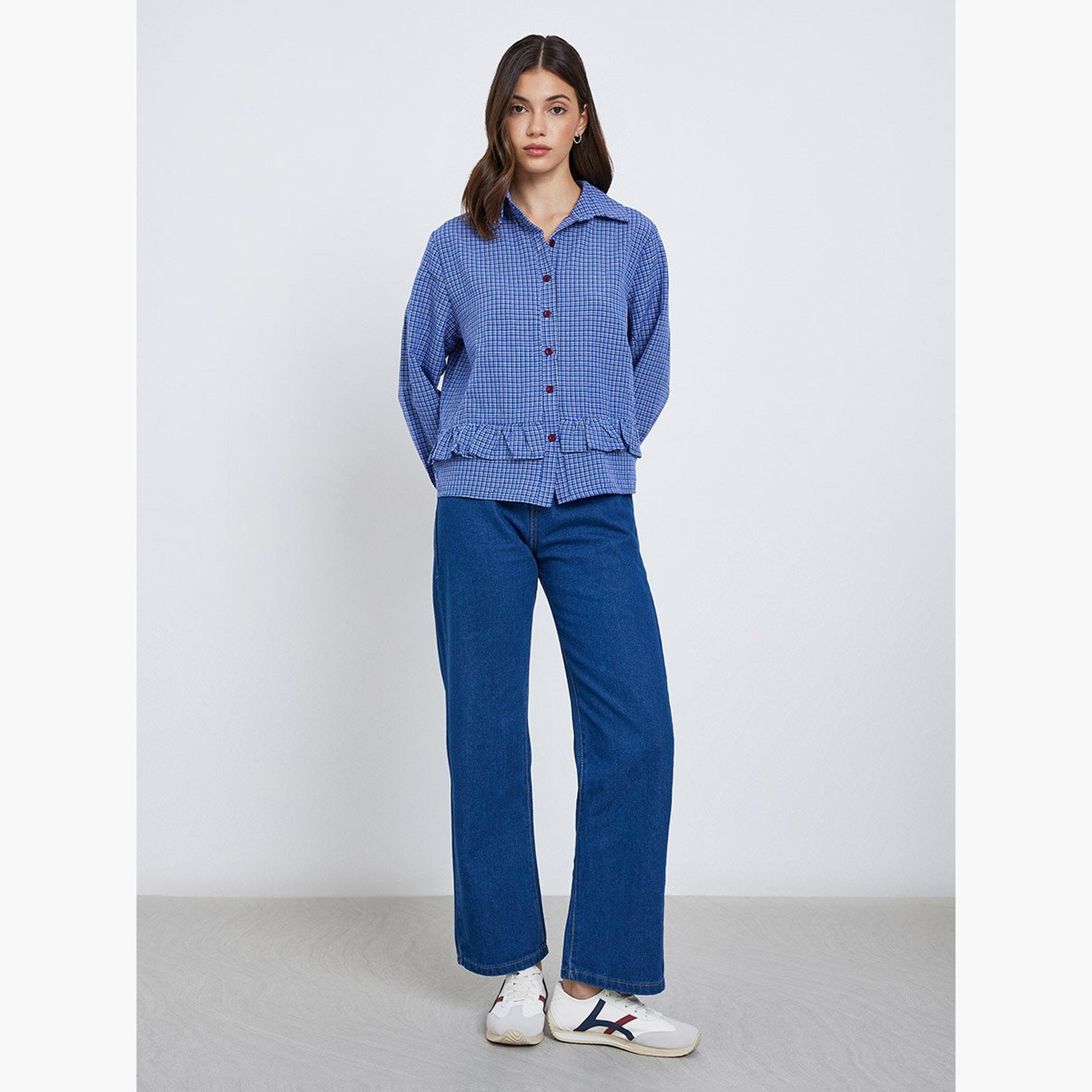 Take Two Blue Checkered Long Sleeve Shirt-women-clothing-shirtsandblouses-shirts-image-1
