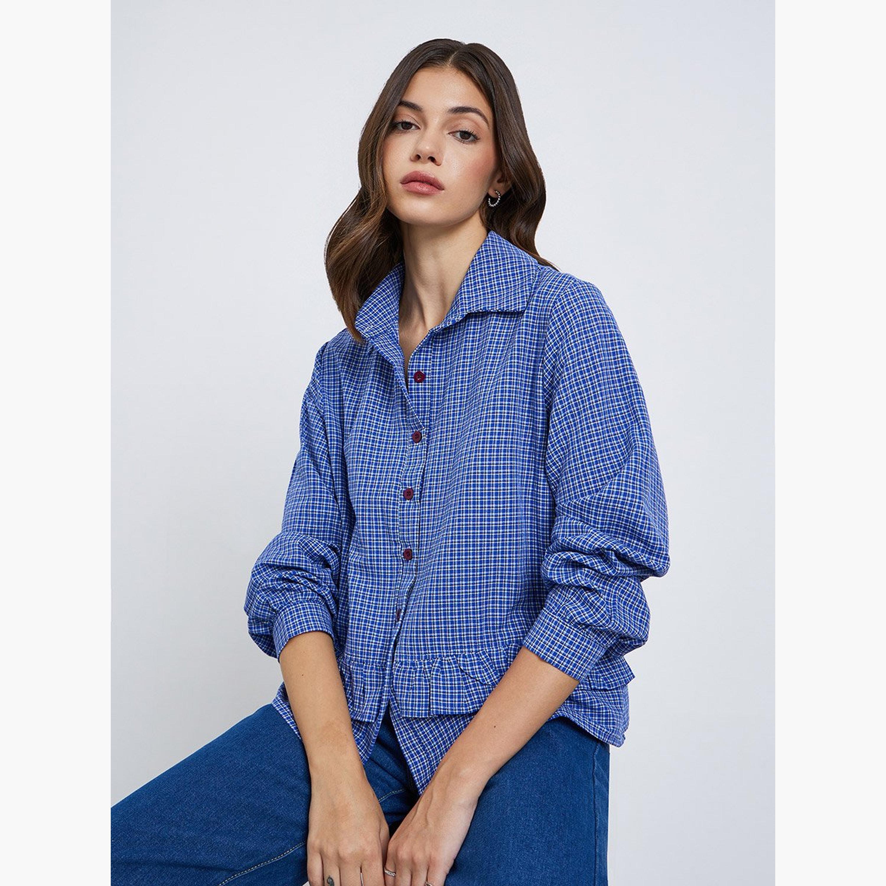 Take Two Blue Checkered Long Sleeve Shirt-women-clothing-shirtsandblouses-shirts-image-2