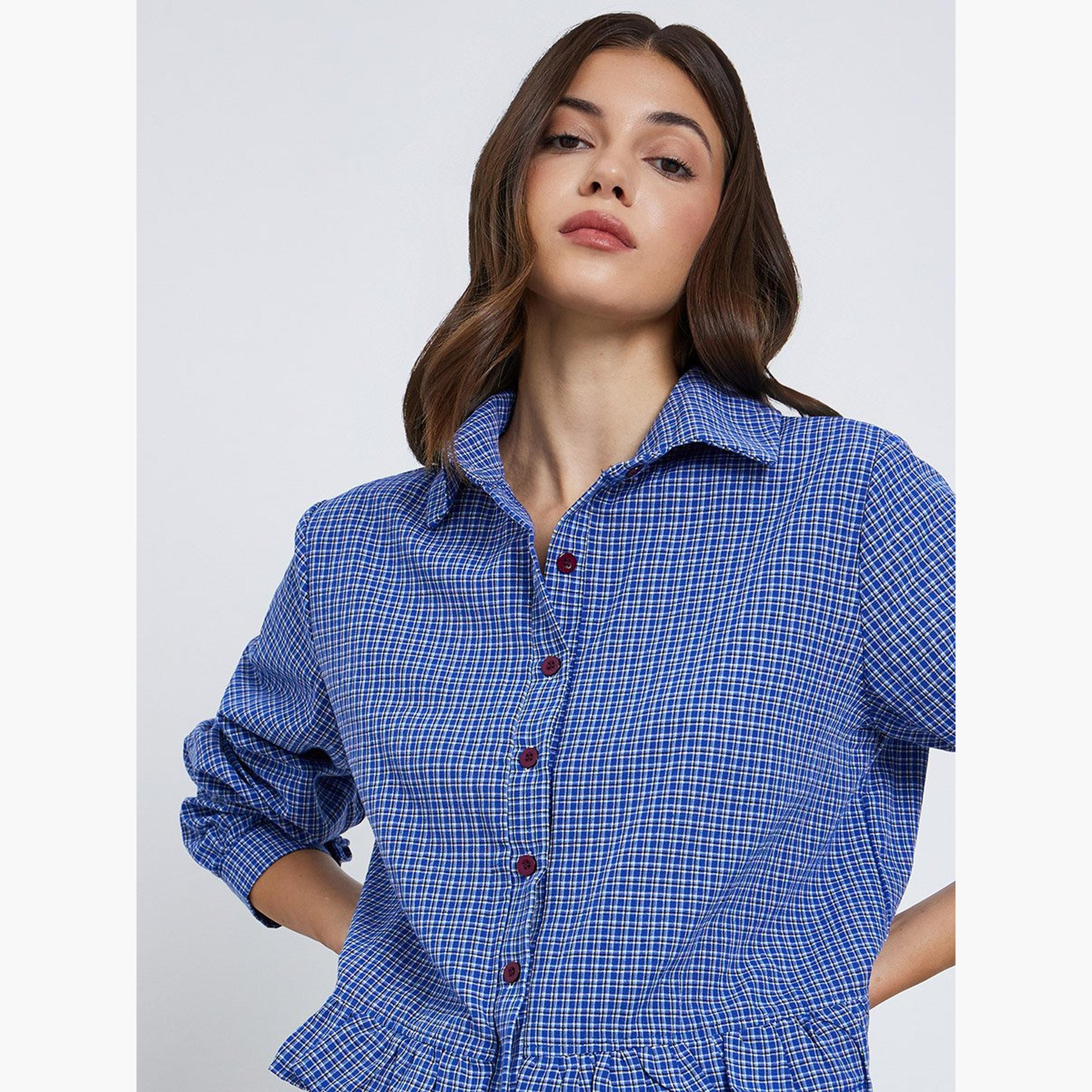 Take Two Blue Checkered Long Sleeve Shirt-women-clothing-shirtsandblouses-shirts-image-4