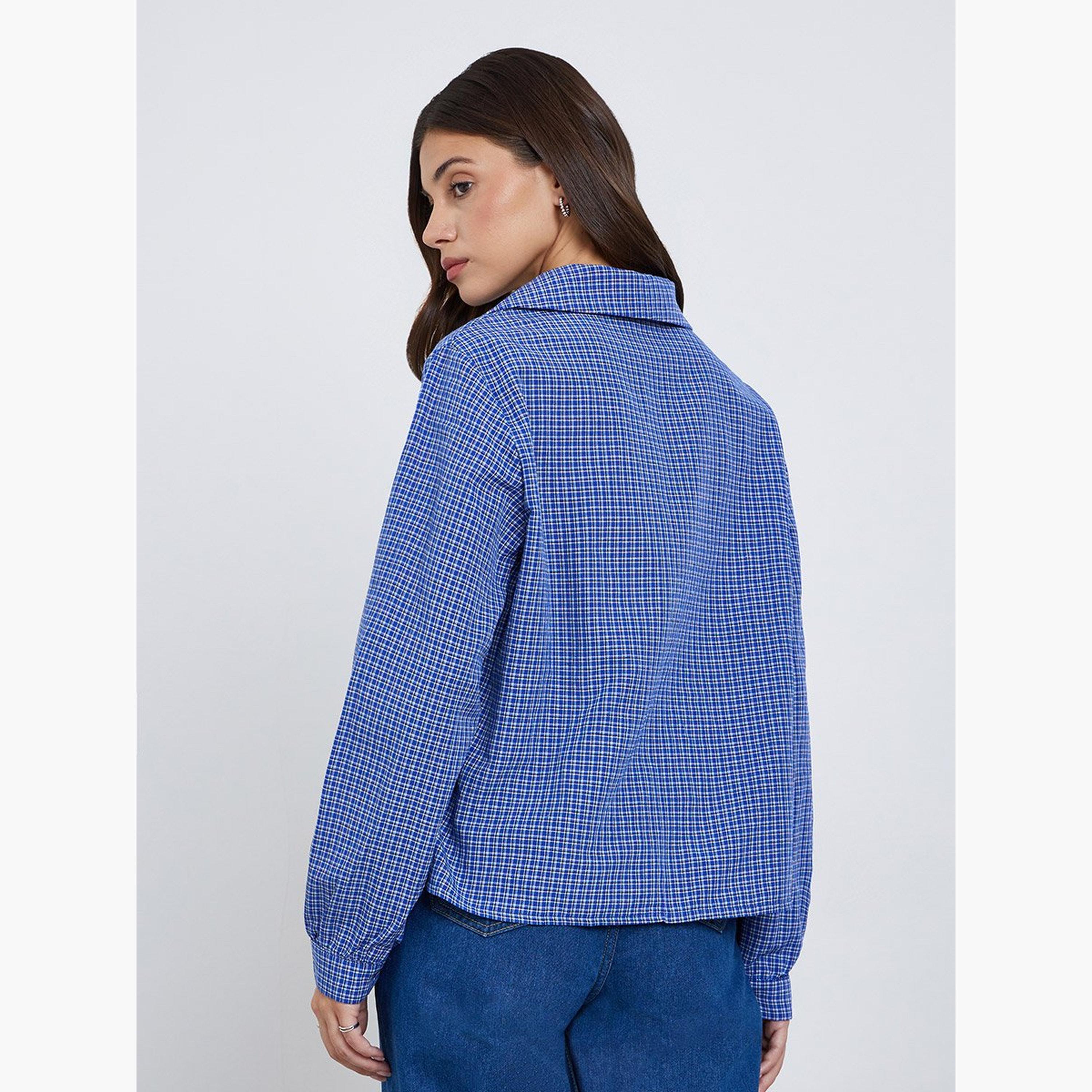 Take Two Blue Checkered Long Sleeve Shirt-women-clothing-shirtsandblouses-shirts-image-5