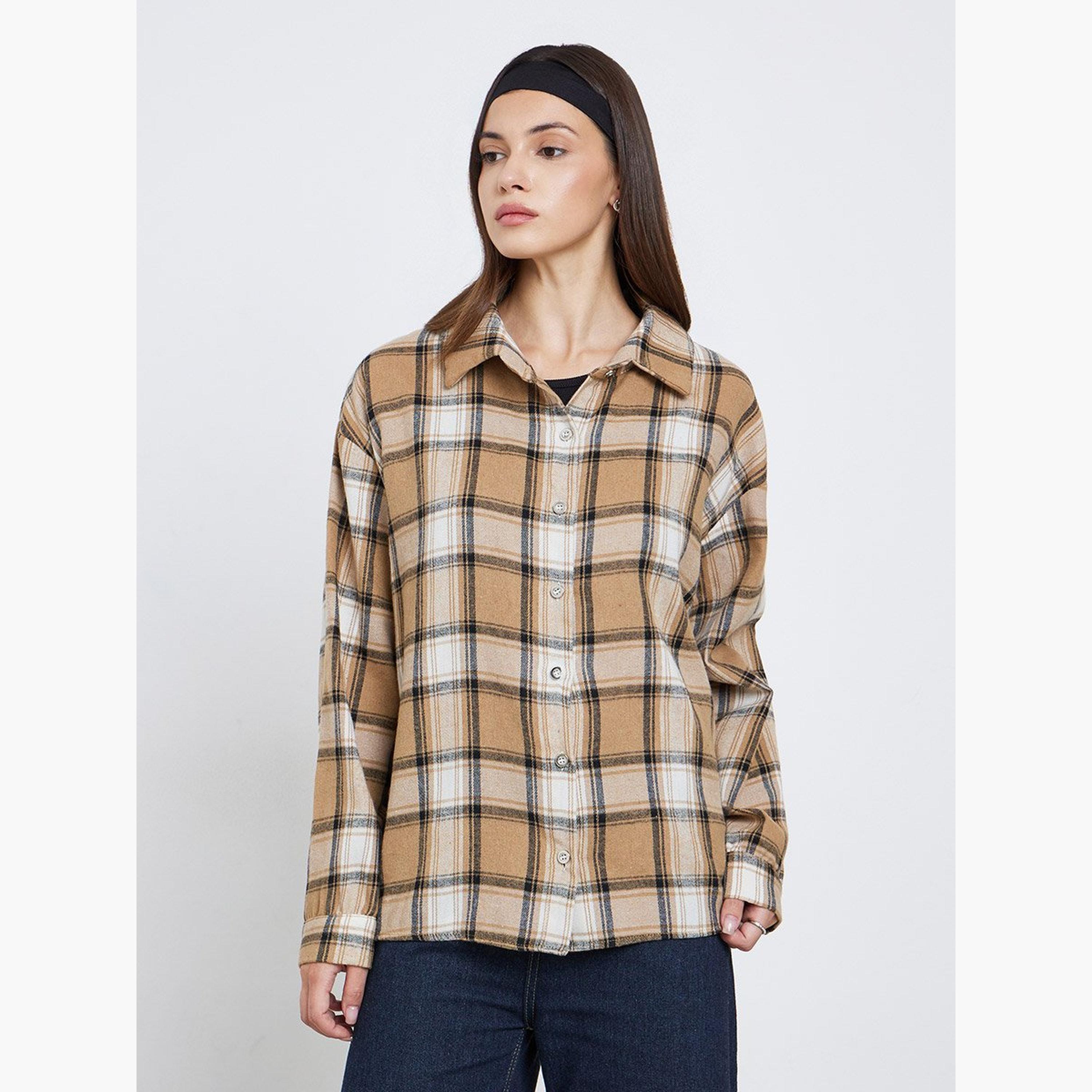 Take Two Women Checked Long Sleeve Oversized Shirt-women-clothing-shirtsandblouses-shirts-image-1